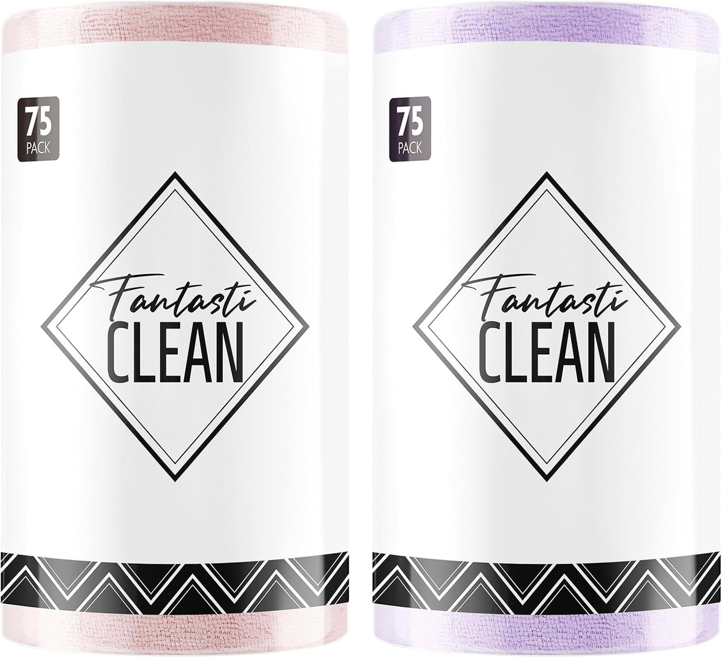 Fantasticlean Microfiber Cleaning Cloth Roll -150 Pack, Tear Away Microfiber Towels, 12" x 12", Reusable, Washable, Ultra Absorbent Dishcloth for Home Supplies, Car, Pet, Kitchen (Pink & Lavender)