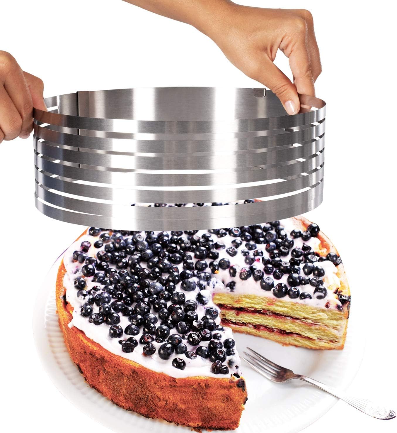 NEWLINE NY Stainless Steel Mousse Cake Rings 2 Pieces Cakes Slicer Adjustable Multilayer Circular Molding Plating Forming Round Pastry Rings, Set of 2 (10 to 12” + 6 to 8” x 3.2” H)