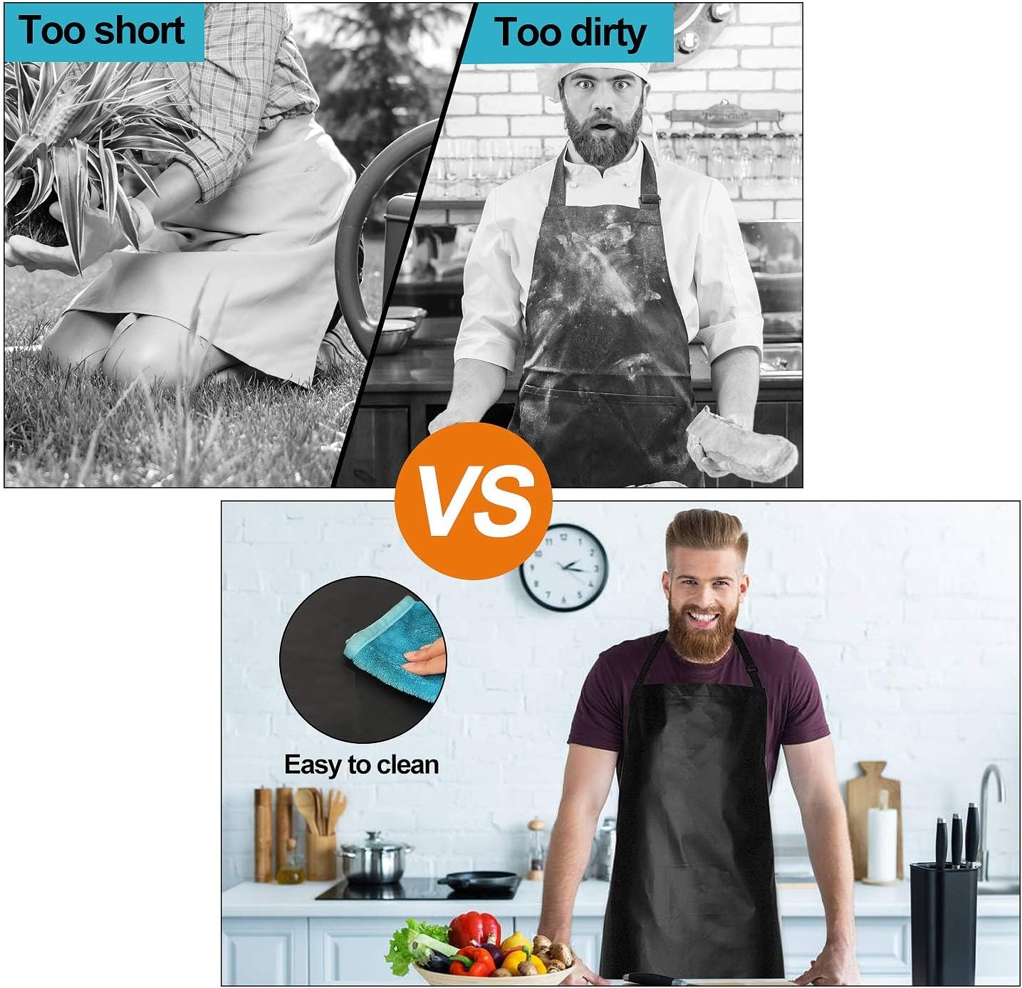 2 Pack Waterproof Rubber Vinyl Apron 40 Inch Chef Aprons for Men Heavy Duty Chemical Work Apron Extra Long Grilling Aprons with Adjustable Bib Apron for Dishwashing Lab Butcher Cooking Kitchen Black