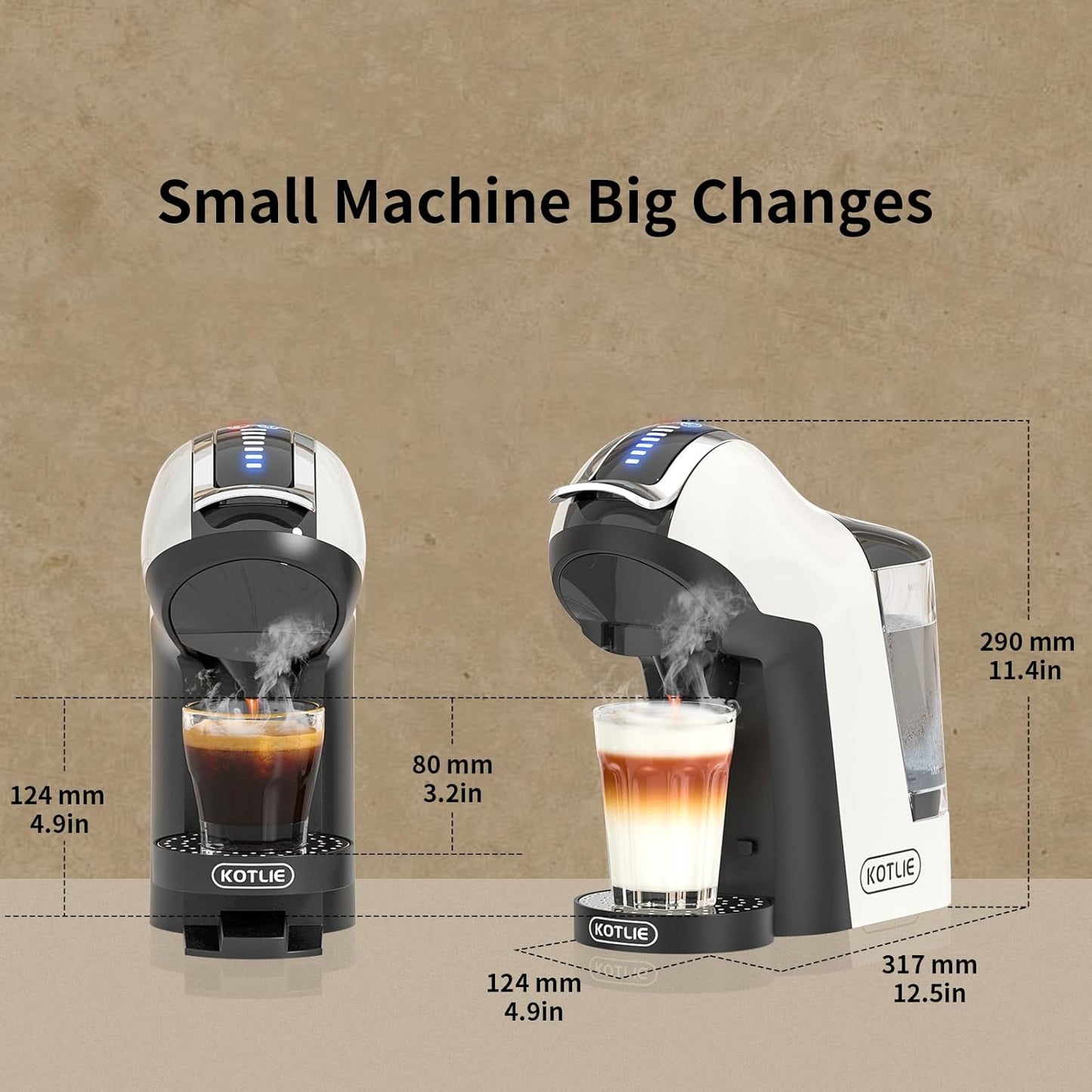 KOTLIE Hot&Cold brewing Single Serve Coffee Maker for K*eurig K*cup, Small Espresso Coffee Machine for D*olce G*usto/N*es Original/Ground Coffee/44mm ESE,Adjustable TEMP&Water Volume, 1L Water Tank