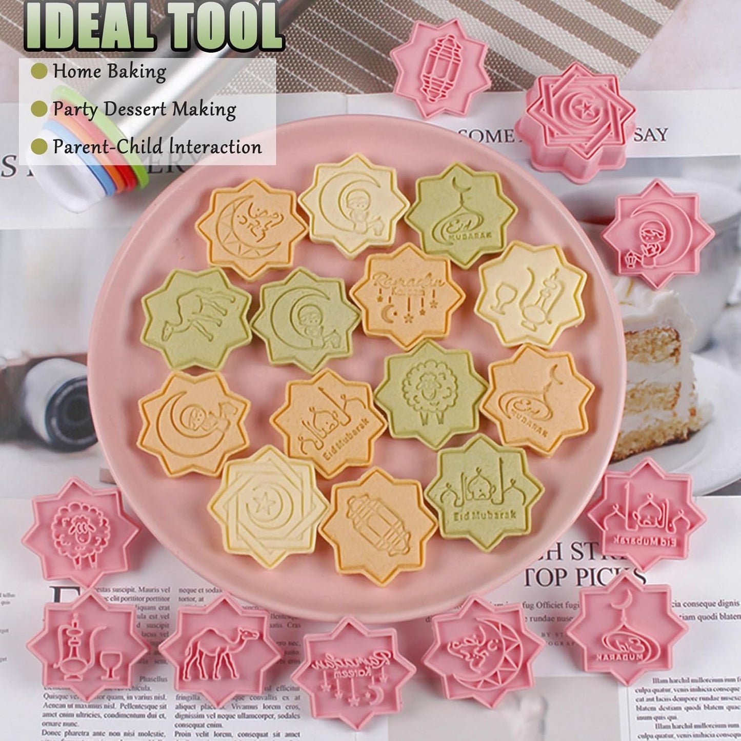 10 Pcs Eid Mubarak Cookie Cutters Set Baking Molds 3D Christmas Press type Cookie Cutter for Baking, Fondant, Cheese, and Pastries