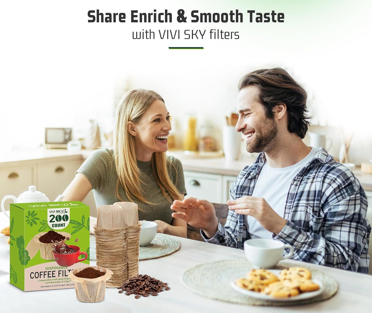 VIVI SKY Disposable K Cup Coffee Filters,200 Count Coffee Filter Paper Filters for Keurg Brewers Single Serve 1.0 and 2.0, Use with Reusable K Cup Coffee Pods (200, Unbleached)