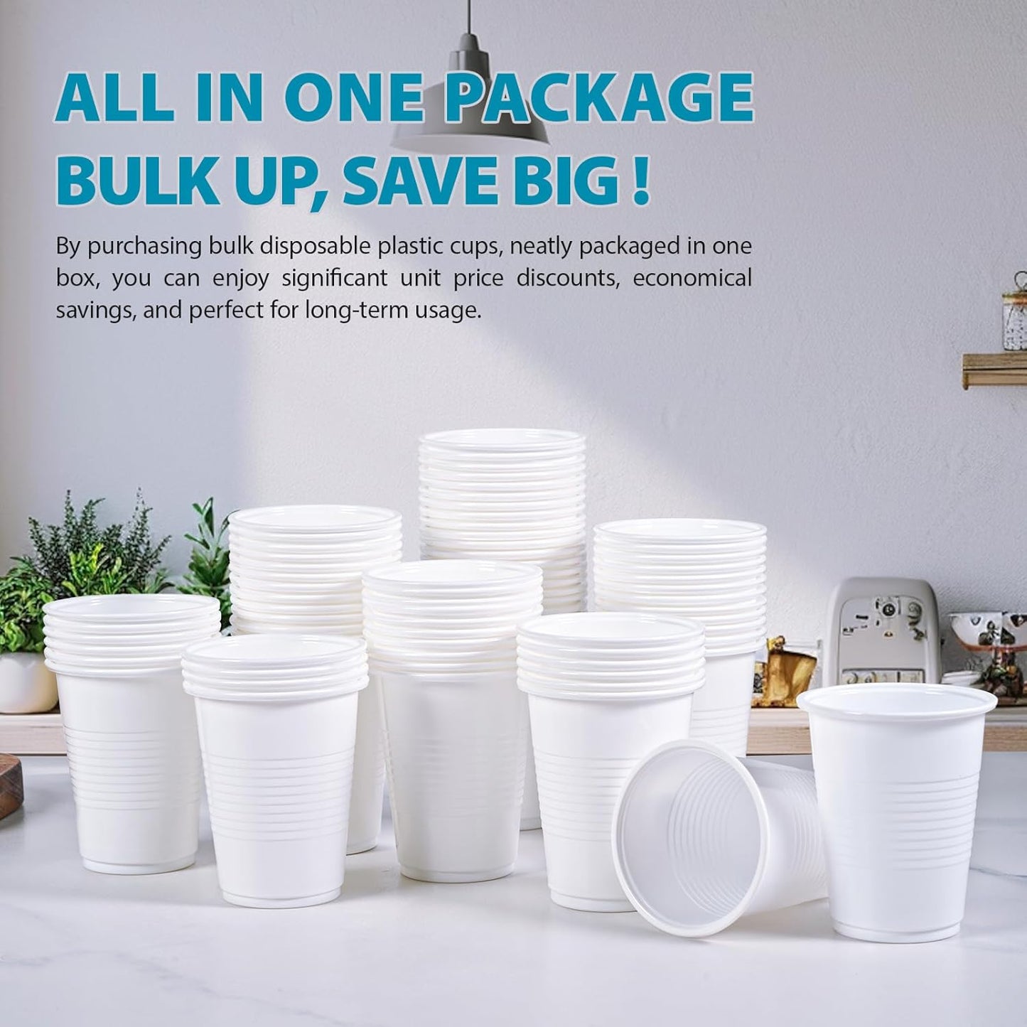 Lilymicky 2000 PACK 7 oz White Plastic Cups, 7 Ounce Disposable Drinking Cups for Birthday Parties, Picnics, Ceremonies