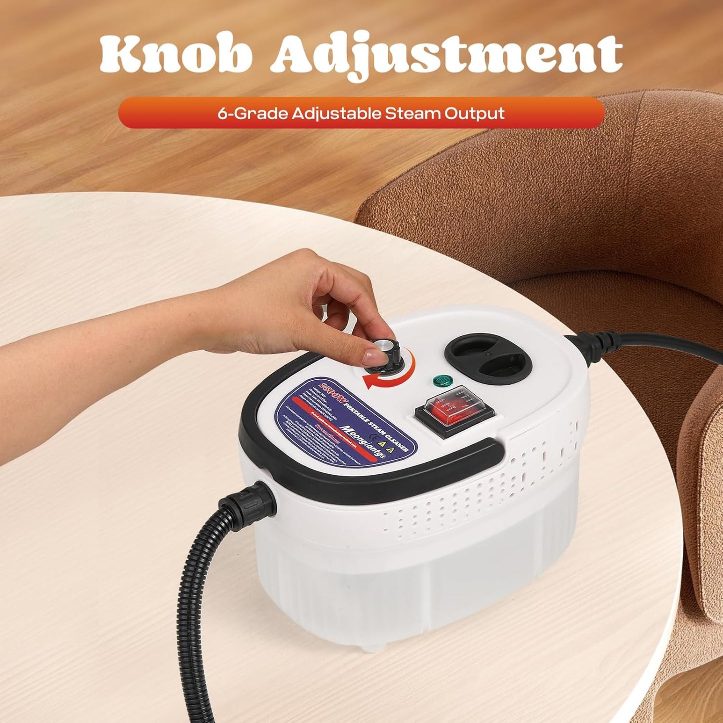 Moongiantgo Handheld Steam Cleaner, 2500W High Pressure Steamer for Cleaning, Portable Pressurized Cleaning Machine for Home Kitchen Car Detailing Grout Tile Bathroom with 1200ml Water Tank (White)