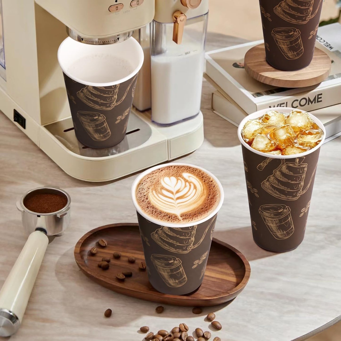 Coffee Cups 12 oz Paper Cups 180 Pack, Thickened Paper Coffee Cups Disposable 12 oz Coffe Cup, Hot/Cold Beverage Drinking Cup for Office, Home, Party