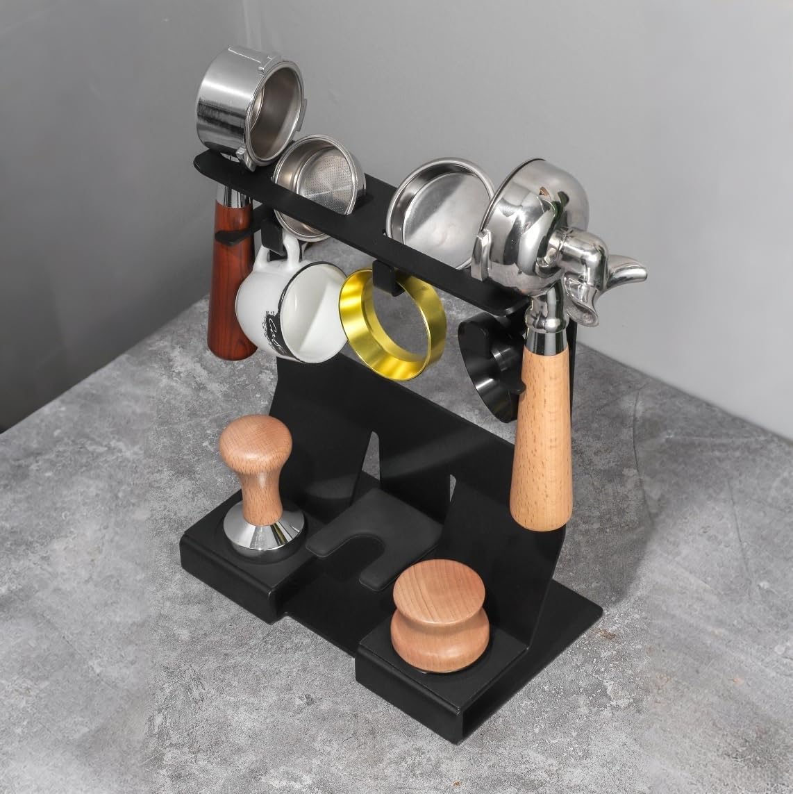 GIB Espresso Accessories Organizer Rack Tamper Holder Station, Heavy Duty Steel Stand for Coffee Distributor 51-54mm Portafilter Storage for Bar Home Office