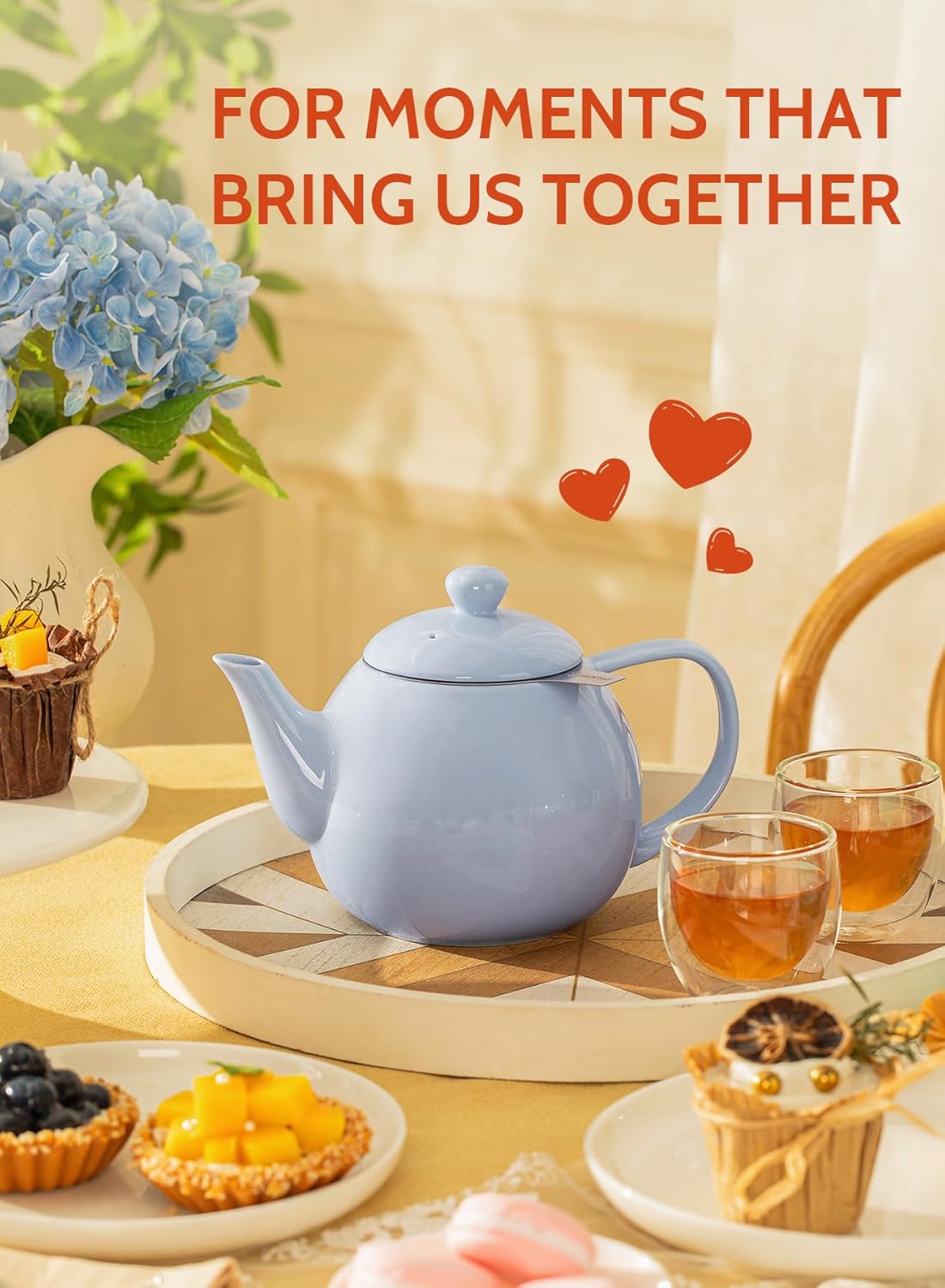 Sweese Teapot, Porcelain Tea Pot with Stainless Steel Infuser, Blooming & Loose Leaf Teapot - 27ounce, Lilac