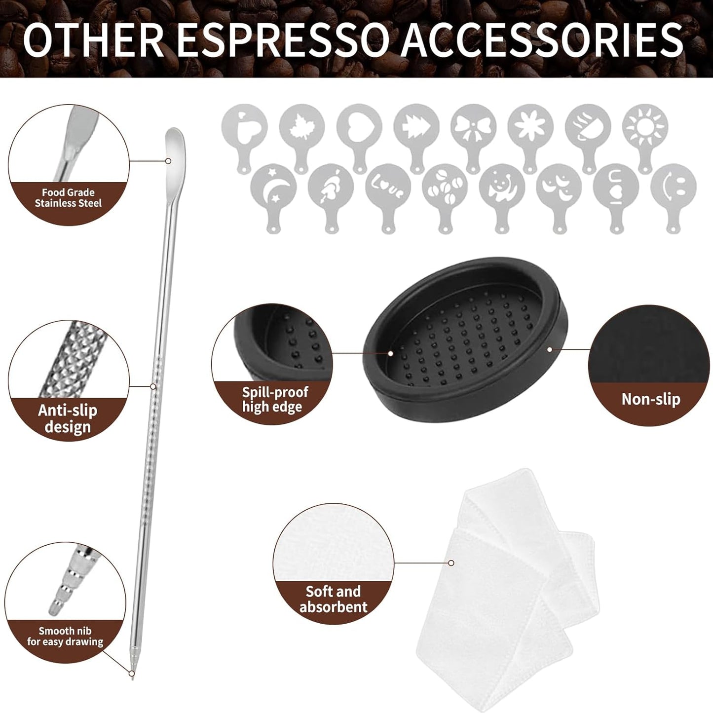 Gmnuiy51mm Coffee Tamper Set 23 PCS, Espresso Accessories Kit Barista Kit,316stainlesss Tamper & WDT Tool,316stainlesss Frothing Pitcher, Stirrer, Tamper Mat, Latte Art Pen Coffee puck screen