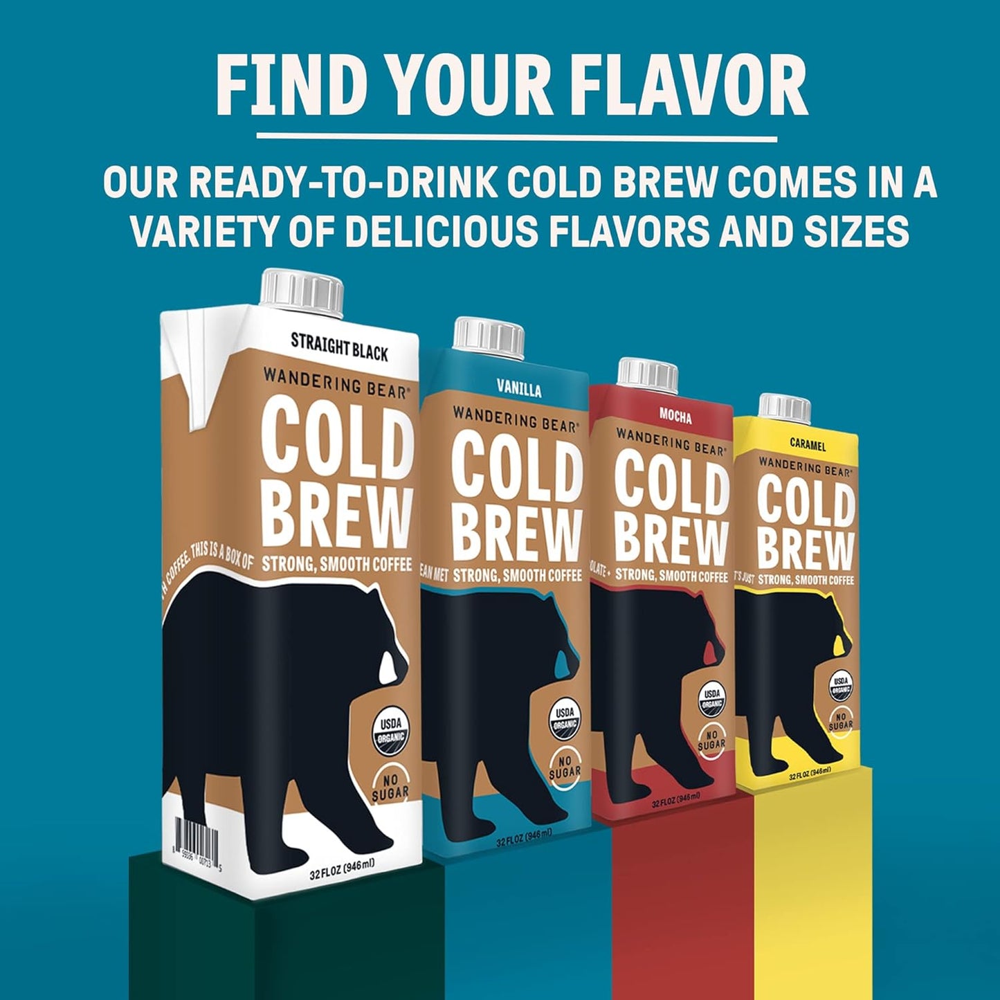 Wandering Bear Organic Vanilla Cold Brew Coffee, 32 fl oz, 3 pack - Extra Strong, Bold, Smooth, Unsweetened, Shelf-Stable, Ready to Drink, Gluten Free, & Vegan, Iced Cold Brewed Coffee Drinks