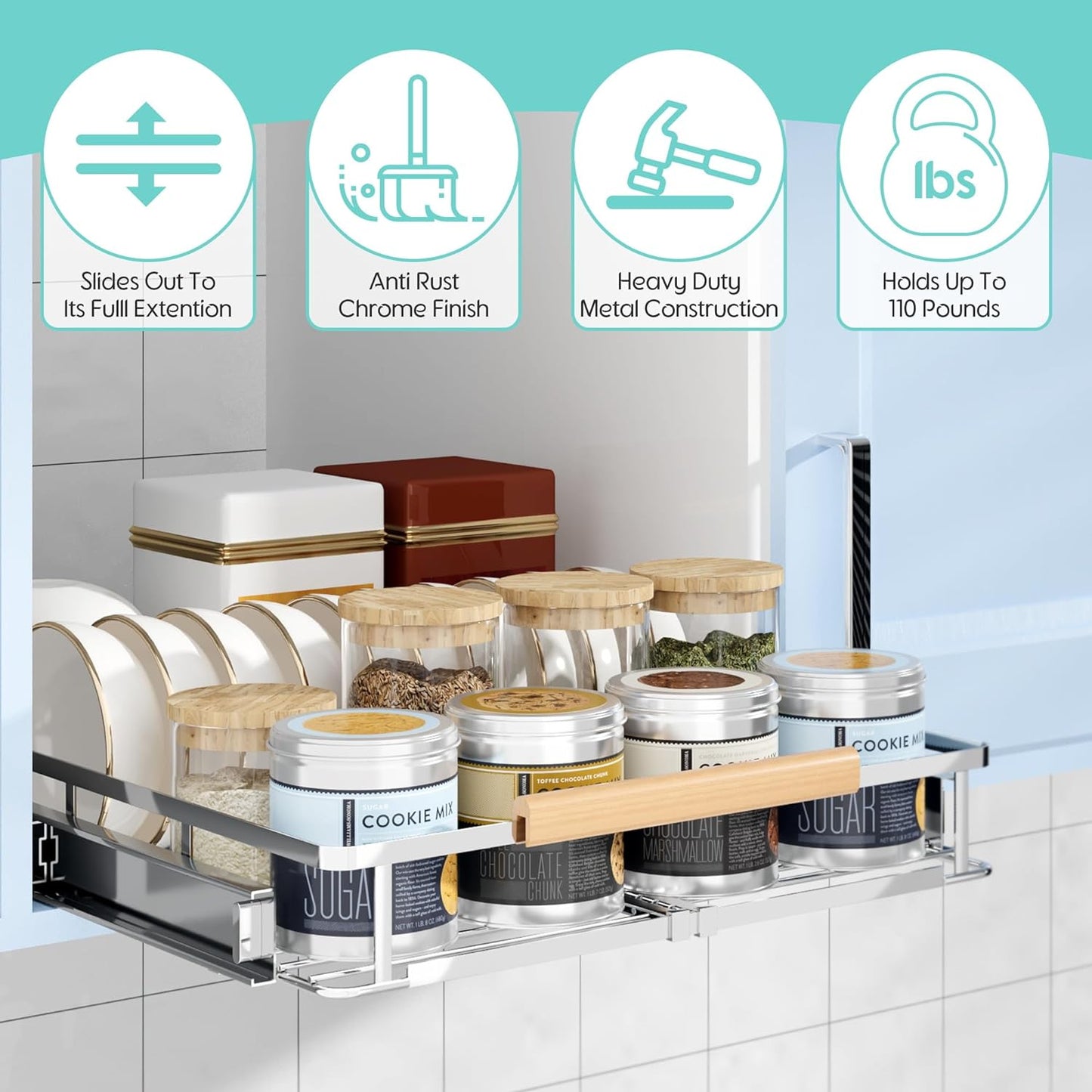 Expandable Pull Out Cabinet Organizer, Adjustable Width:12.3~18.5''W x 22.5''D Under Sink Organizer, Drawer Storage Shelves for Kitchen, Bathroom, Closet, Pantry, Cupboard, Pots, Pans