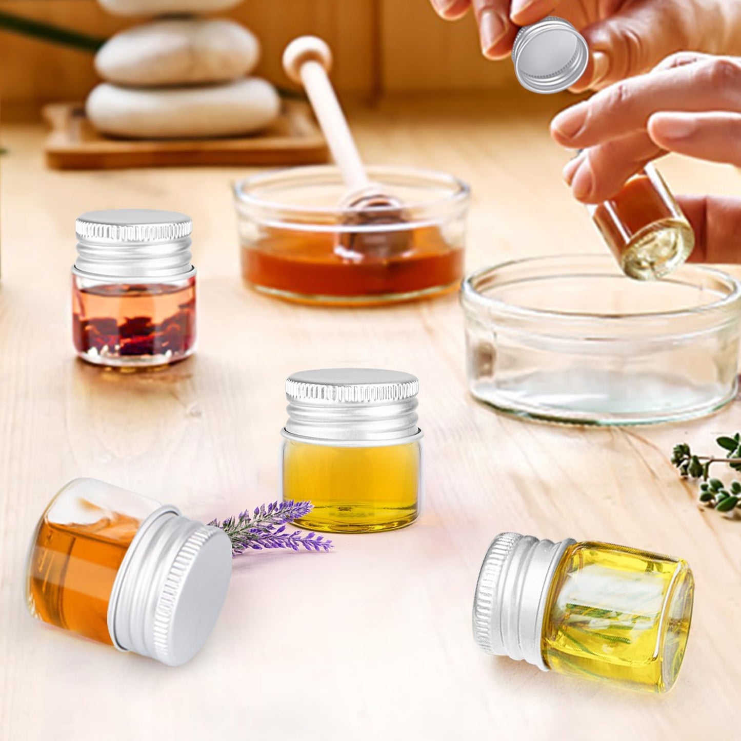 50 Pack,10ml Clear Glass Essential Oil Bottle,Empty Travel Glass Liquid Sample Vial Decorations Preservation Storage Vials Test Jars Container -1.18" W x 1.18" H