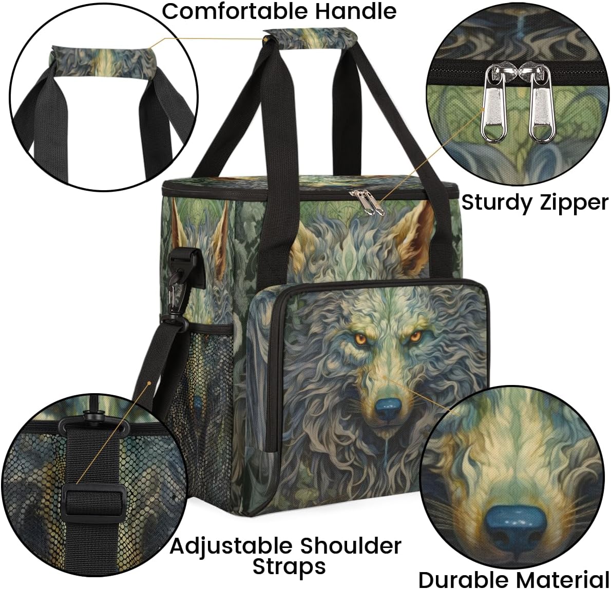 Cool Wolf With Gold Eyes Coffee Maker Carrying Bag, Waterproof Coffee Maker Travel Storage Bag, Portable Coffee Machine Tote Bag Carry on Bag Case with Shoulder Strap for Single Serve Coffee Maker