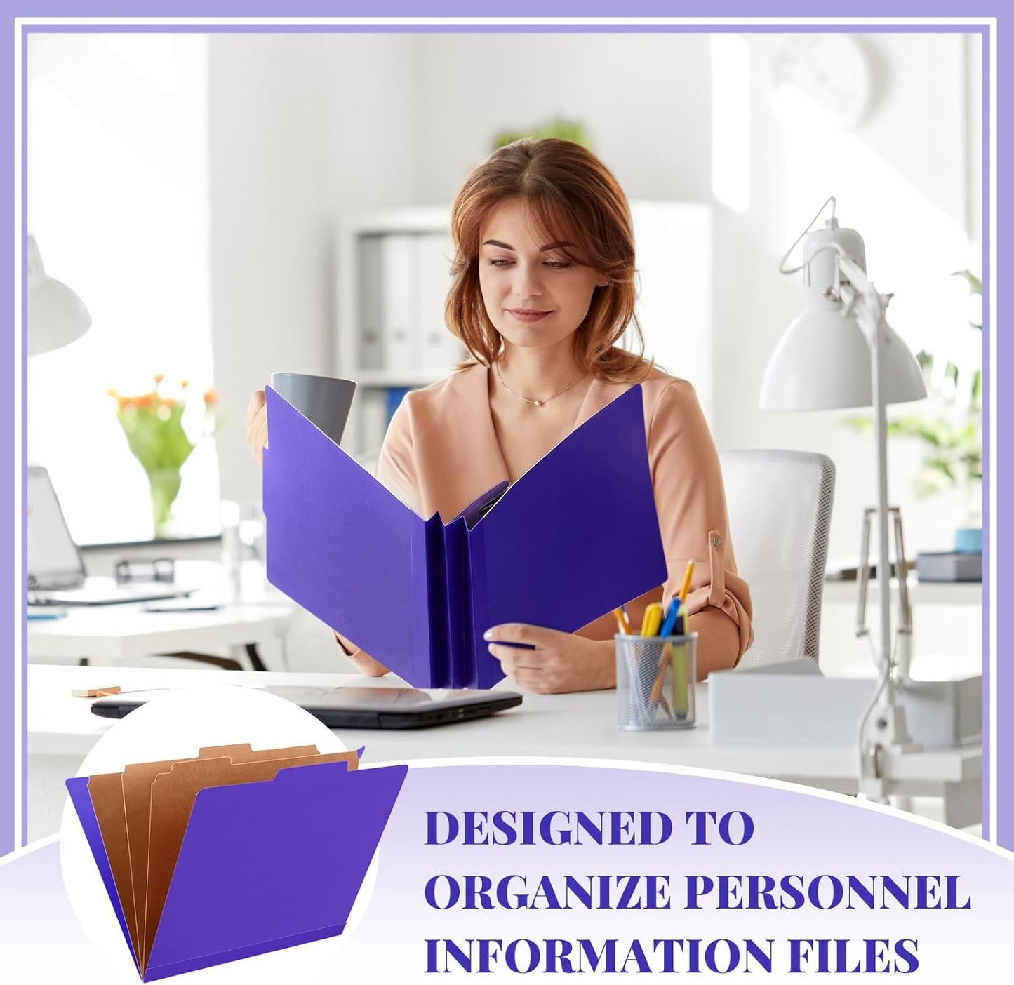 48 Pcs Classification Folders Letter Size, Back to School Supply for Teacher, Student, 3 Dividers Pressboard File Folder Bulk with 2 Fasteners, 3.5 Inch Expanding File Organizer (Purple)