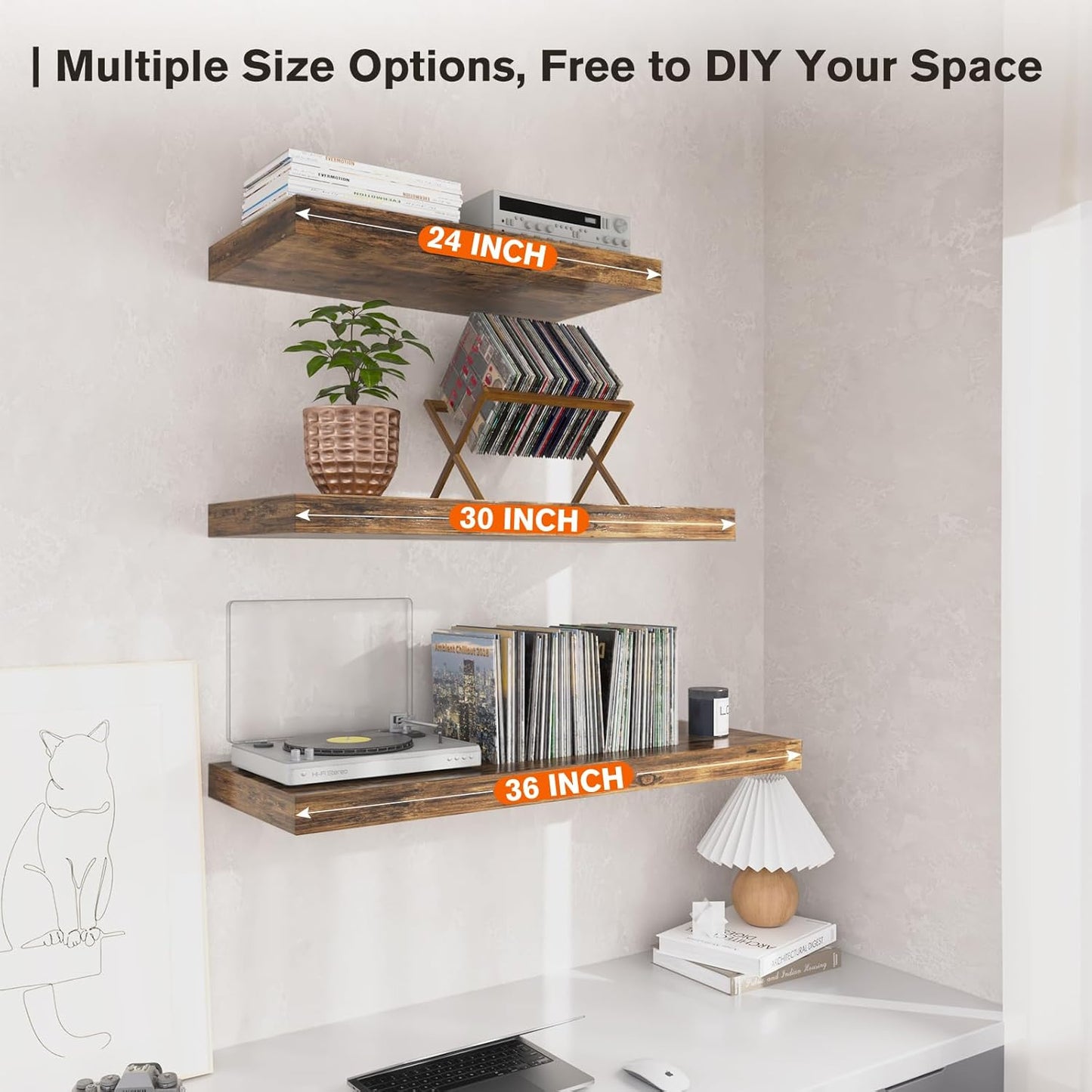 Floating Shelf, Set of 1 Wall Shelf, 30 in W x 12.75 in D x 2 in H Wooden Floating Wall Shelf with Invisible Brackets for Living Room/Bedroom/Bathroom/Kitchen Storage and Decor, Rustic Brown