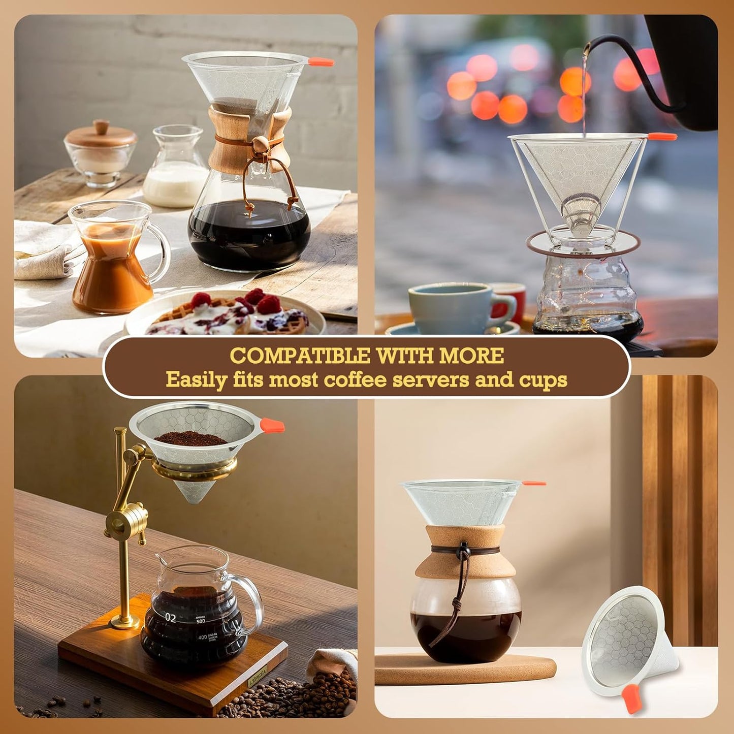 Pour Over Coffee Dripper, Paperless Pour Over Coffee Filter, Reusable Pour Over Coffee Maker Set, Dual-Layer Stainless Steel Cone Filter, Detachable Dripper Stand, Single Cup Brewer 1-2 Cup