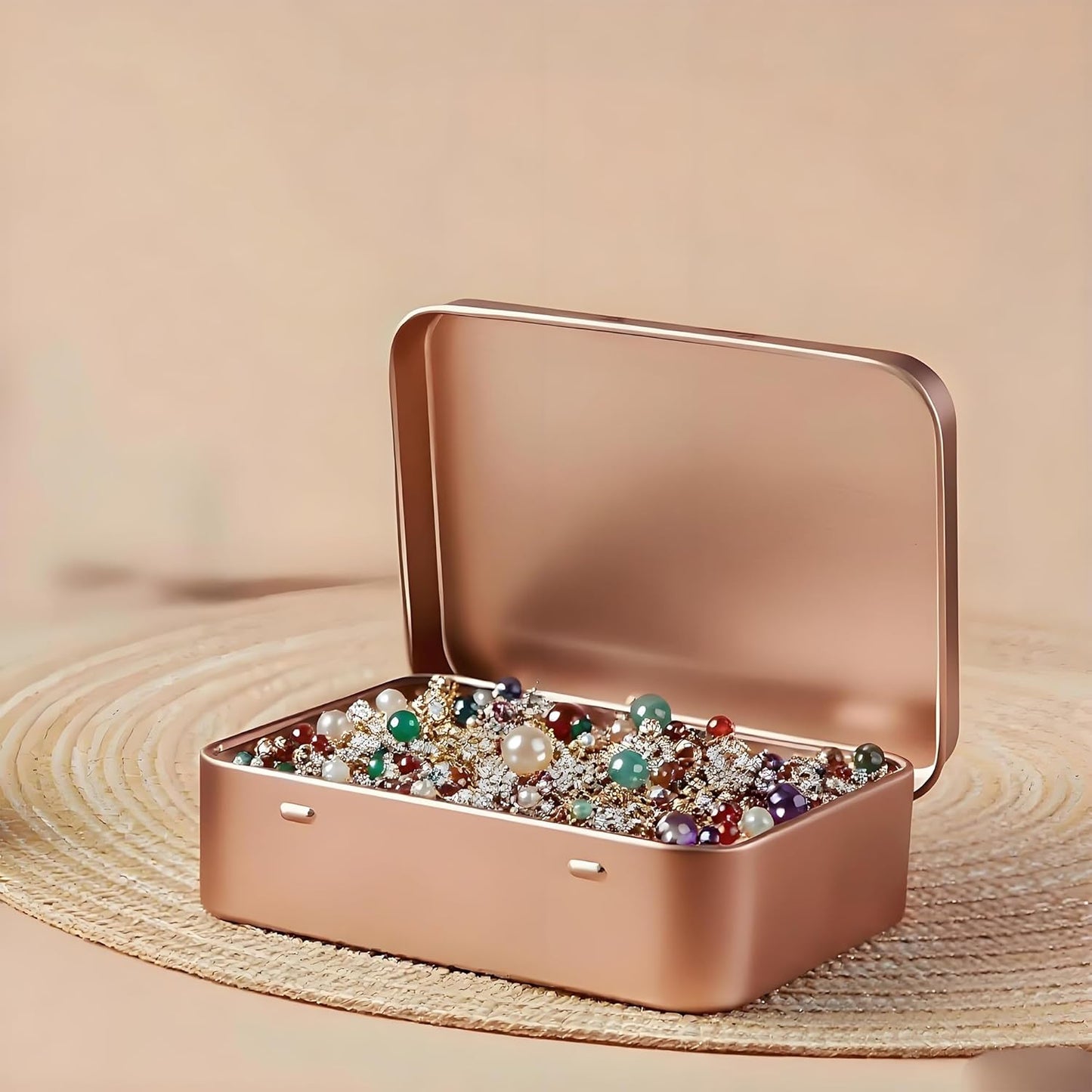 Small Metal Box With Lid-Cookie Tins Metal Tins With Lids Lens Wipes Storage Container Mini Portable Box,Empty Hinged Tin,For Organize Mint Candy Jar,Sewing (Rose Gold, 6 Pcs 3.7" x 2.4" x 0.8")