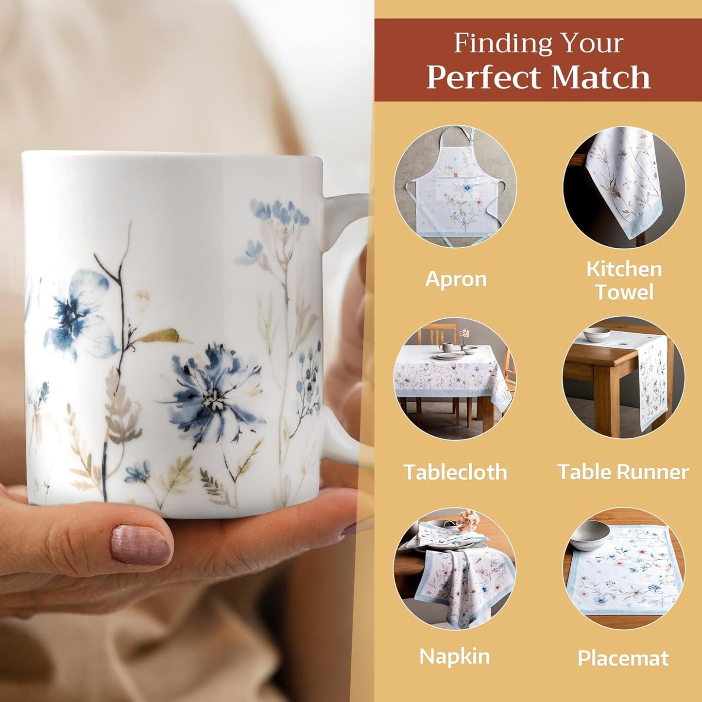 Maison d' Hermine Coffee Mug with Handles Fine Bone China Mugs Pack of One Tea Cups for Hot Beverages Cappuccino Latte Home Restaurant Office Perfect for Gift (Ice Florals - Forsty Morning, 12 Ounce)