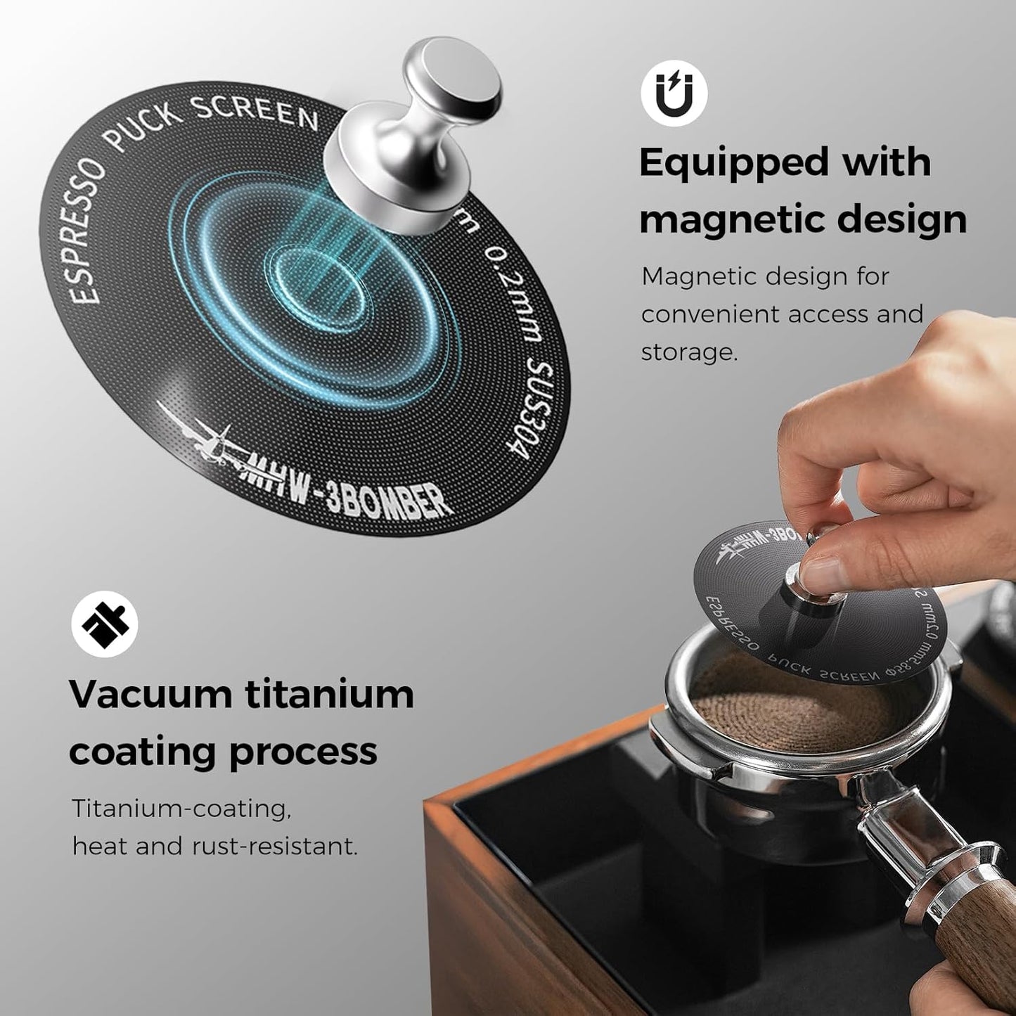 MHW-3BOMBER 54mm Espresso Puck Screen - 0.2mm Ultra Thin Espresso Puck - Metal Reusable Coffee Filter for Portafilter Basket 54mm - Puck Screen with Titanium Coating FG7047B-OS