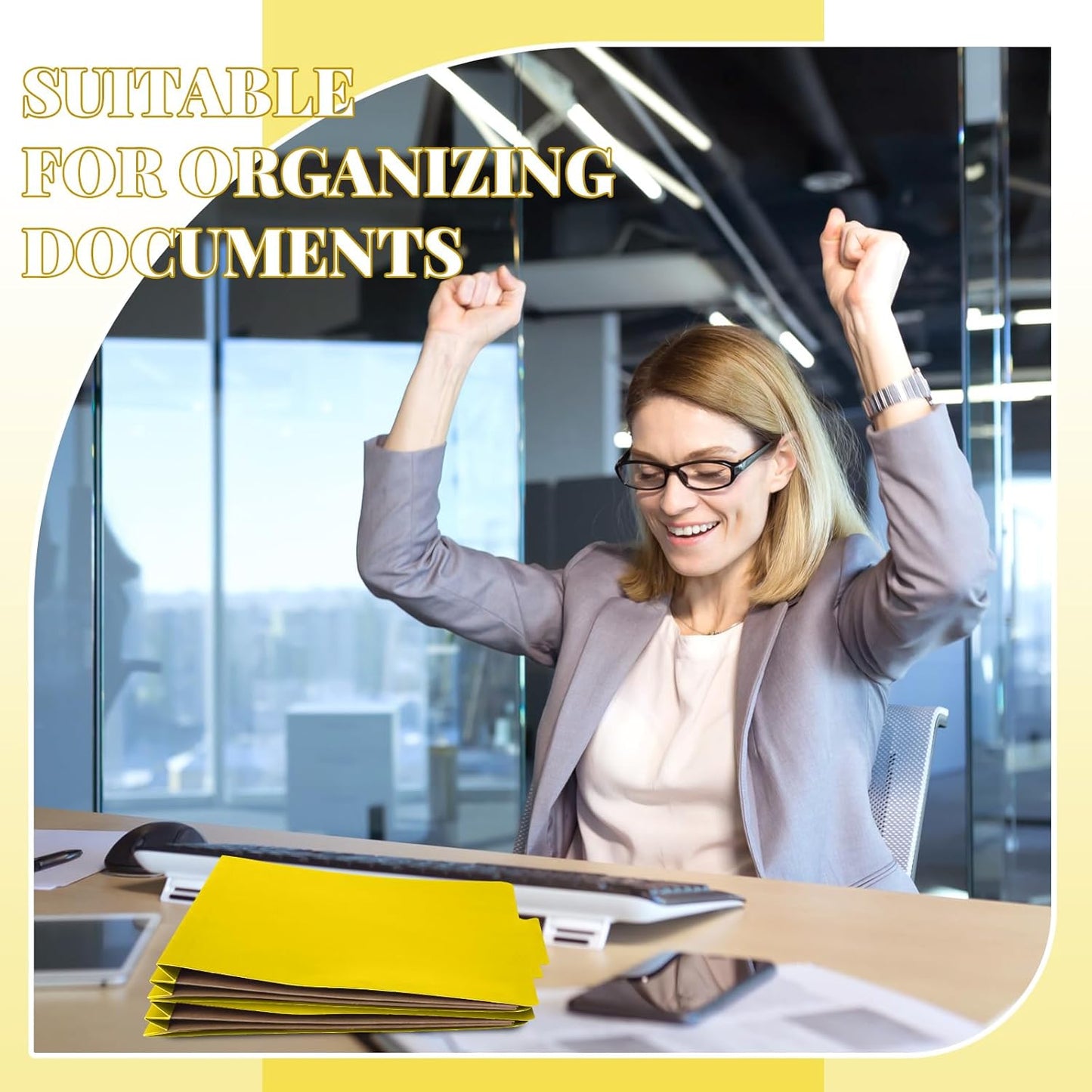 12 Pcs Classification Folders Letter Size, Back to School Supply for Teacher, Student, 2 Pocket Dividers Pressboard File Folder Bulk with 2 Fasteners, 2 in Expanding File Organizer (Yellow)