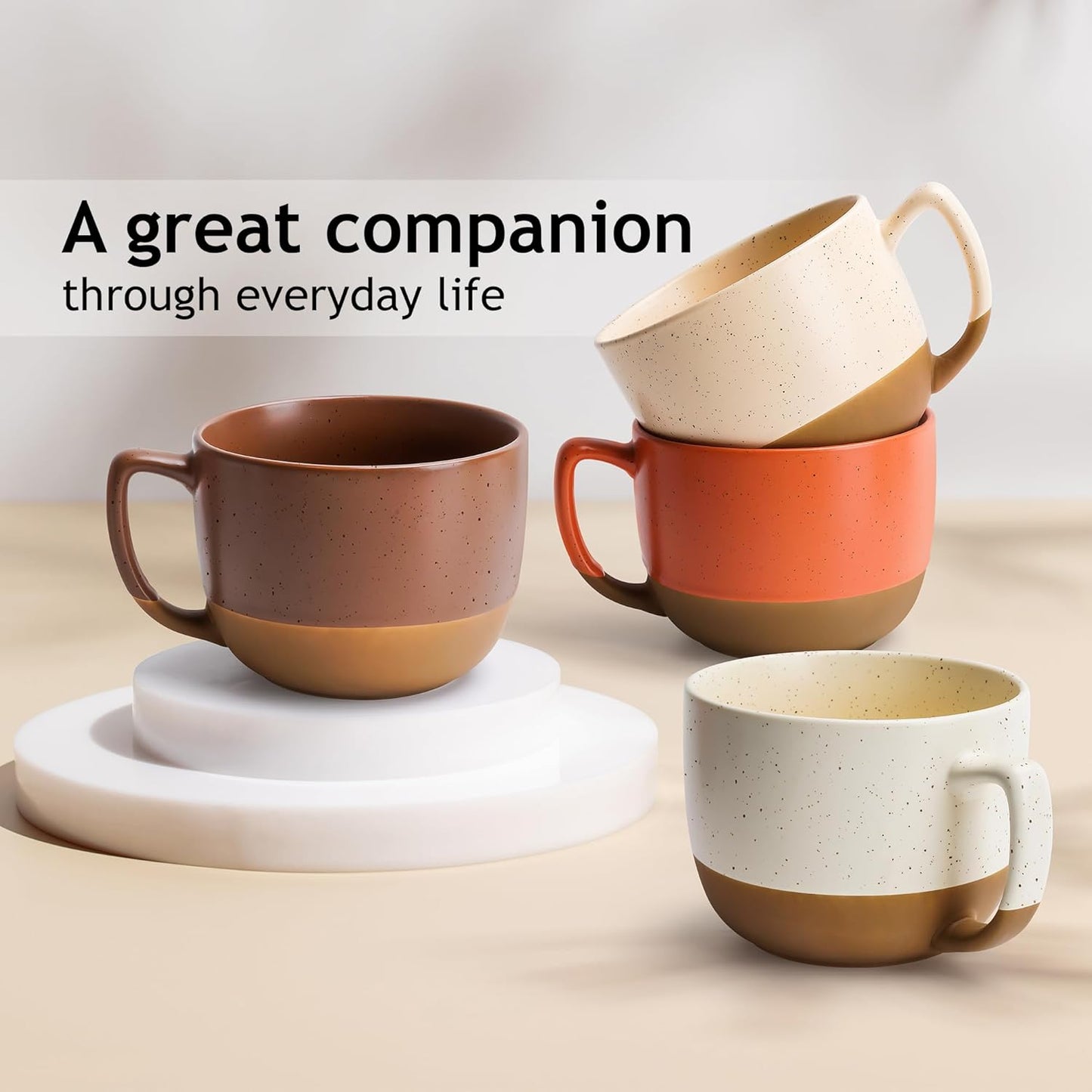 MIAMIO – 15 Ounce, Set of 4 Ceramic Latte Mug – Elegant Modern Coffee Mug Set for Cafe, Latte, Tea, Hot Cocoa - Drinks Dishwasher & Microwave Safe – Aura Collection (Cozy Neutral, Coffee Mug(4x))