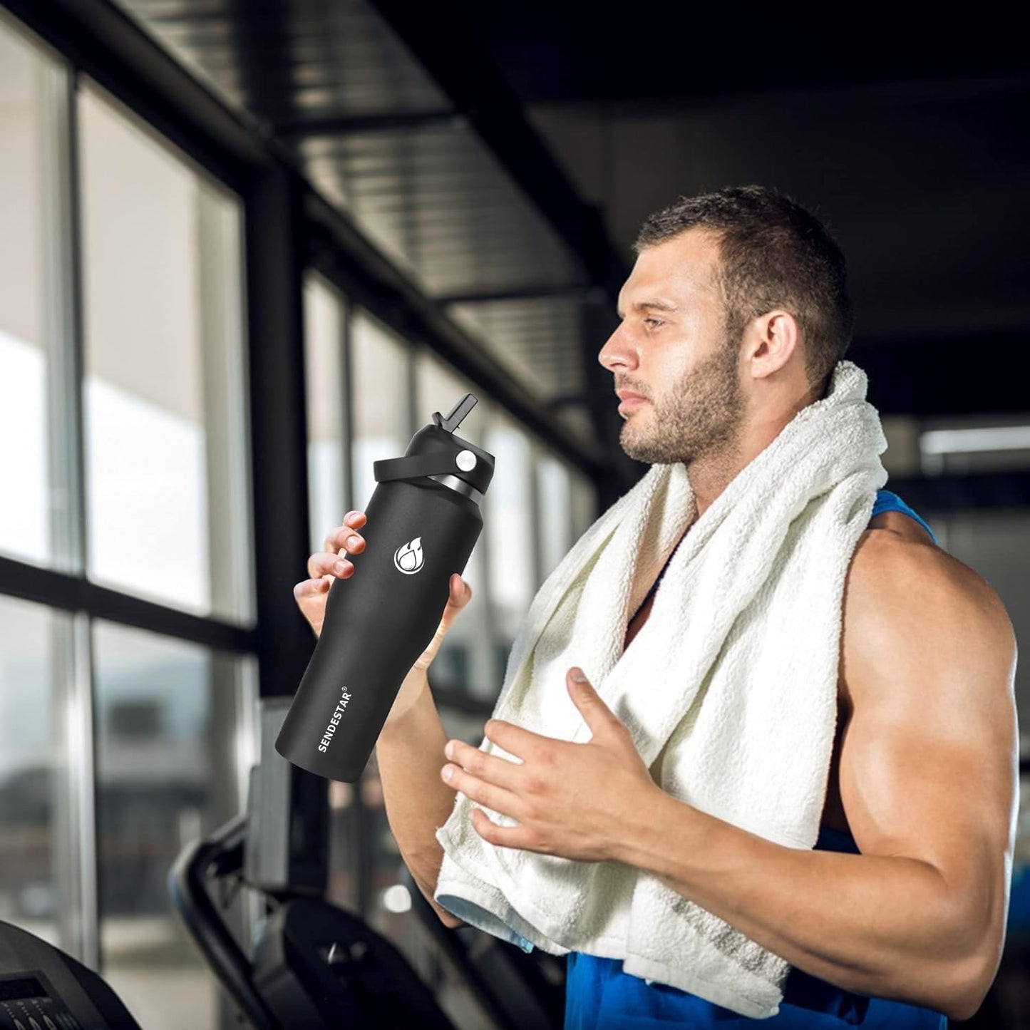 SENDESTAR SENDESTAR 40oz Stainless Steel Water Bottle(Cold for 48 Hrs, Hot for 24 Hrs),Double Wall Vacuum Insulated Bottle with Straw Lid, Spout Lid and Flex Cap, Fit in Any Car Cup Holder