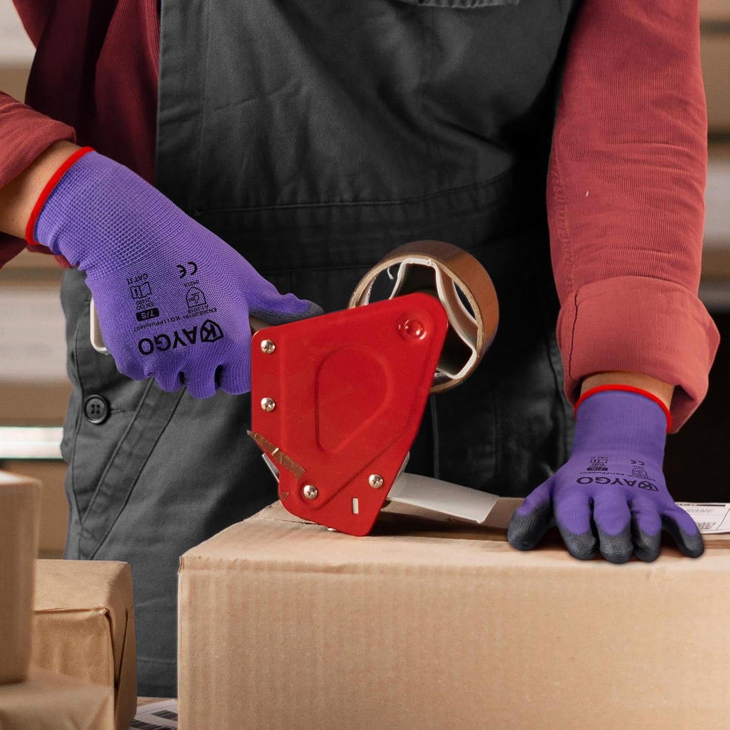 KAYGO Safety Work Gloves PU Coated,12 Pairs KG11PB Seamless Knit Glove for Men and Women, with Smooth Grip on Palm and Fingers, Ideal for General Duty Work (Small, Purple)