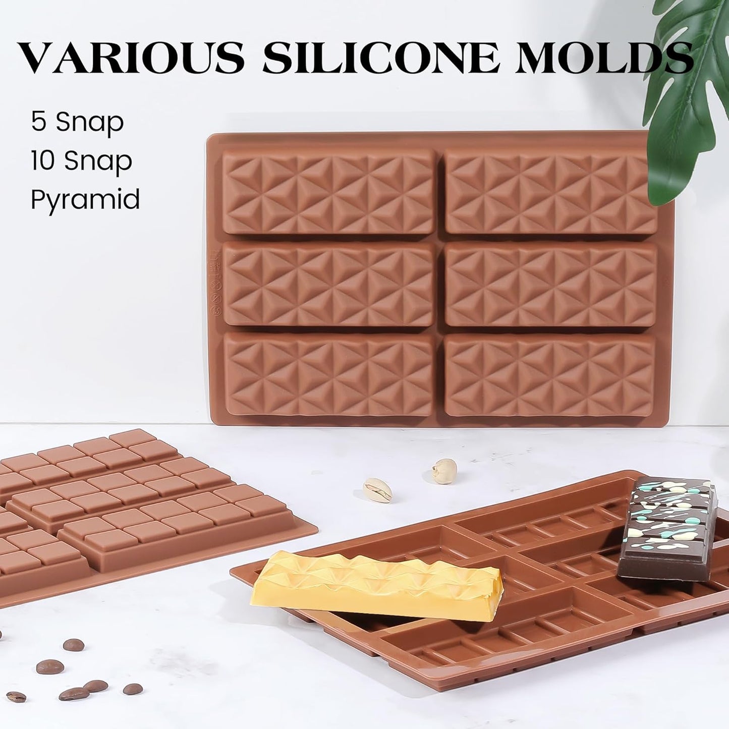 1 Pc Chocolate Bar Mold Deep Dubai Stuffed Silicone Molds for Filling Knafeh Pistachio Chocolate Bar and Wax Melts Rectangle Thick Candy Bar Molds Break Apart (10 Snap)