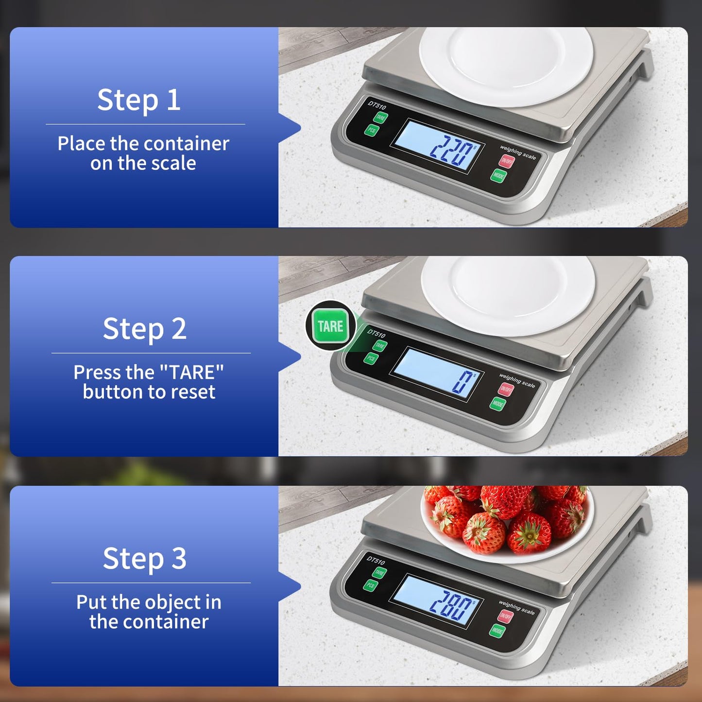 Large Kitchen Scale 40kg Food Scales for Kitchen with Tare and Pcs Funtion 88lbs Stainless Stee Tray Baking Scale for Cooking with Adapter, 6 Units(Silver, 40kg)