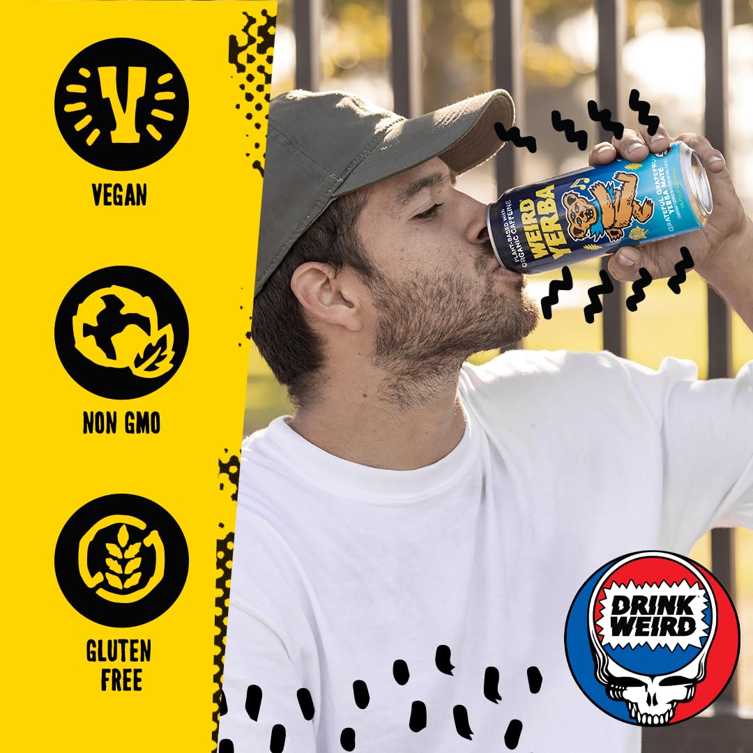 Drink Weird Organic Grateful Grapefruit Yerba Mate β 16oz Cans, 160mg Organic Caffeine, Pack of 12 β Grateful Dead Collab, Healthy Energy Drink Alternative