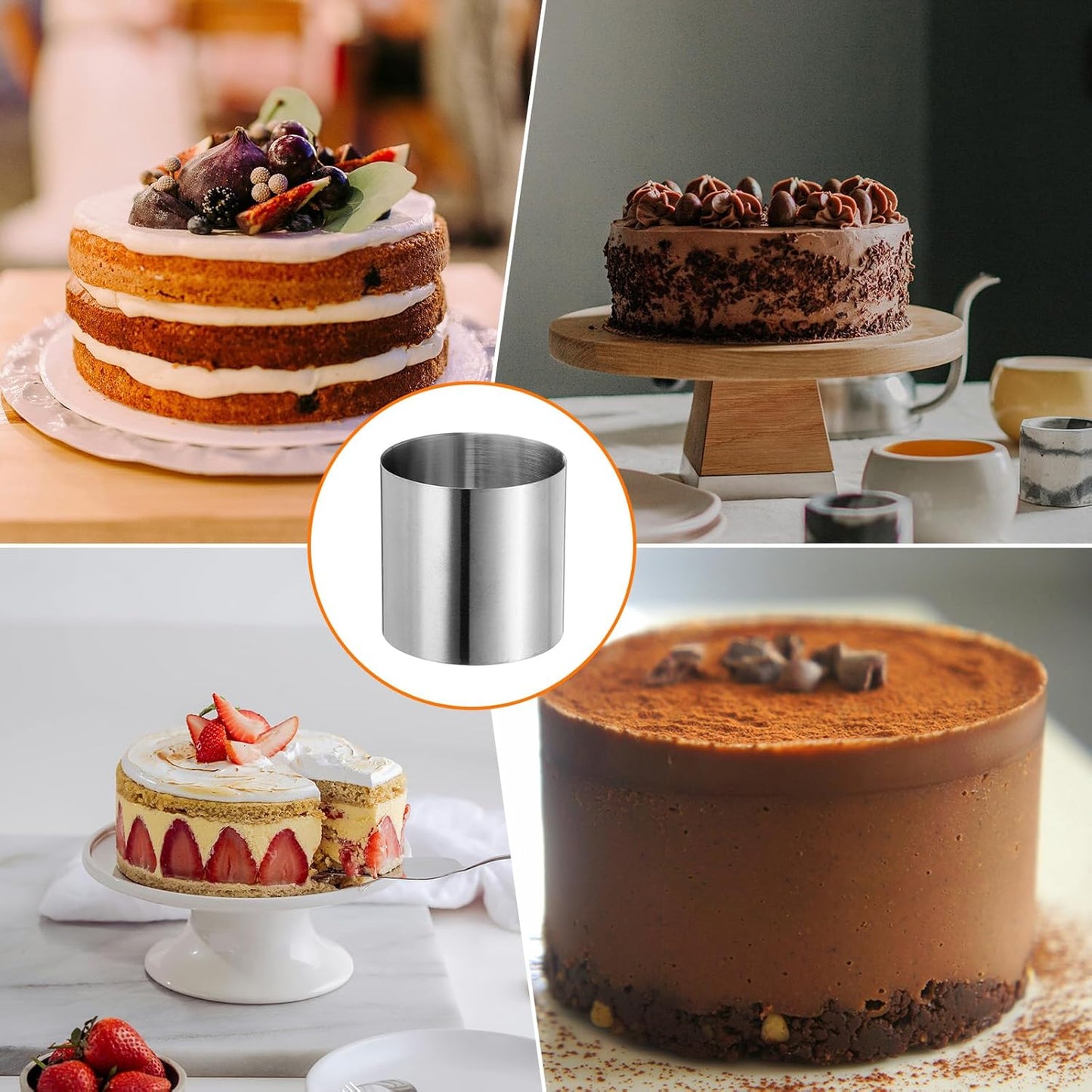 HARFINGTON Round Cake Ring 2 x 2 Inch Seamless Stainless Steel Pastry Mousse Dessert Ring Mirror Coating for Baking Cooking Making Tool