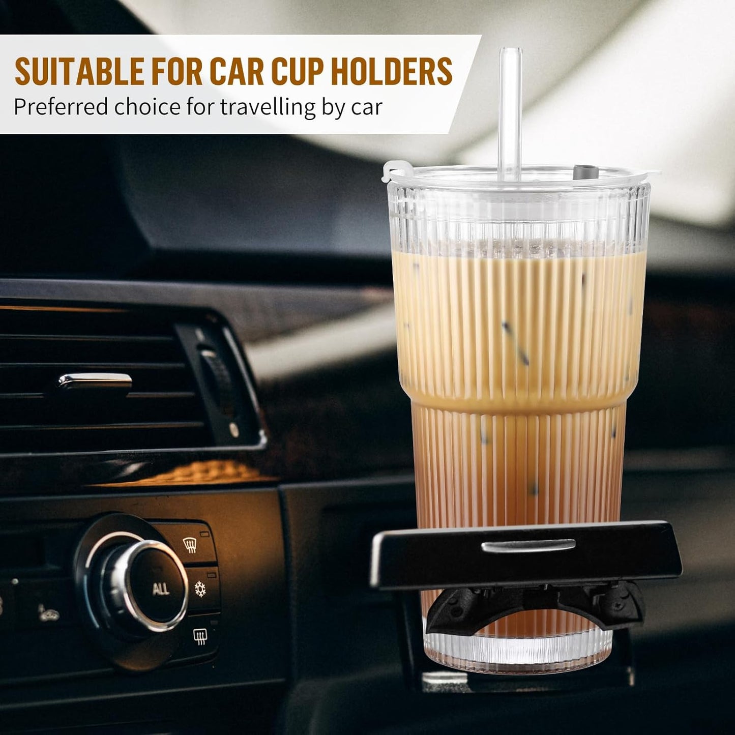 20 oz Glass Cups with Lid and Straw 2 Set, Glass Tumbler with Straw and Lid, Vintage Glassware for Whiskey Cocktail Beer, Iced Coffee Cups with Lid (6 PACK)