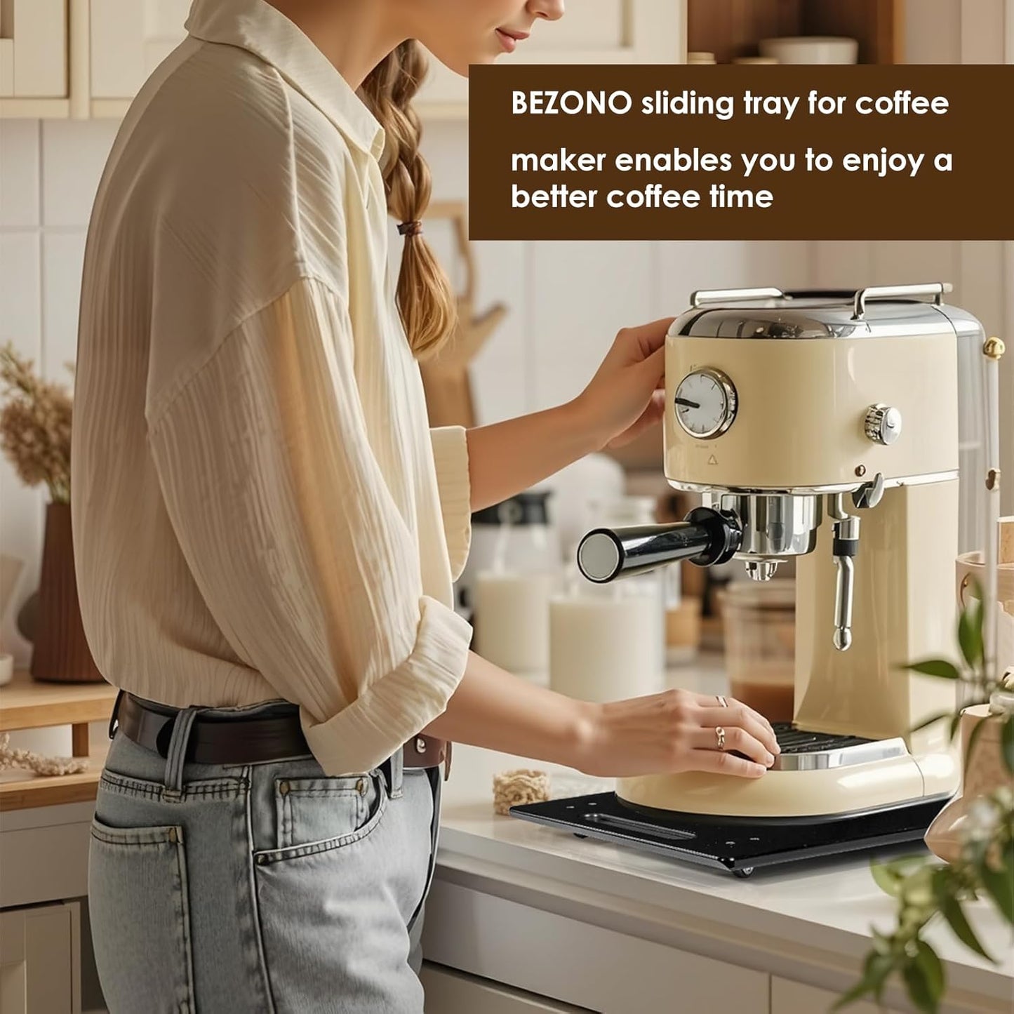 Appliance Sliders for Kitchen Appliances, Sliding Tray for Coffee Maker, Espresso Machines, Mixers Sturdy Kitchen Aid Sliders for Mixer - Duty Equipment with Rubber Wheels - 9.8" x 14" (Black)