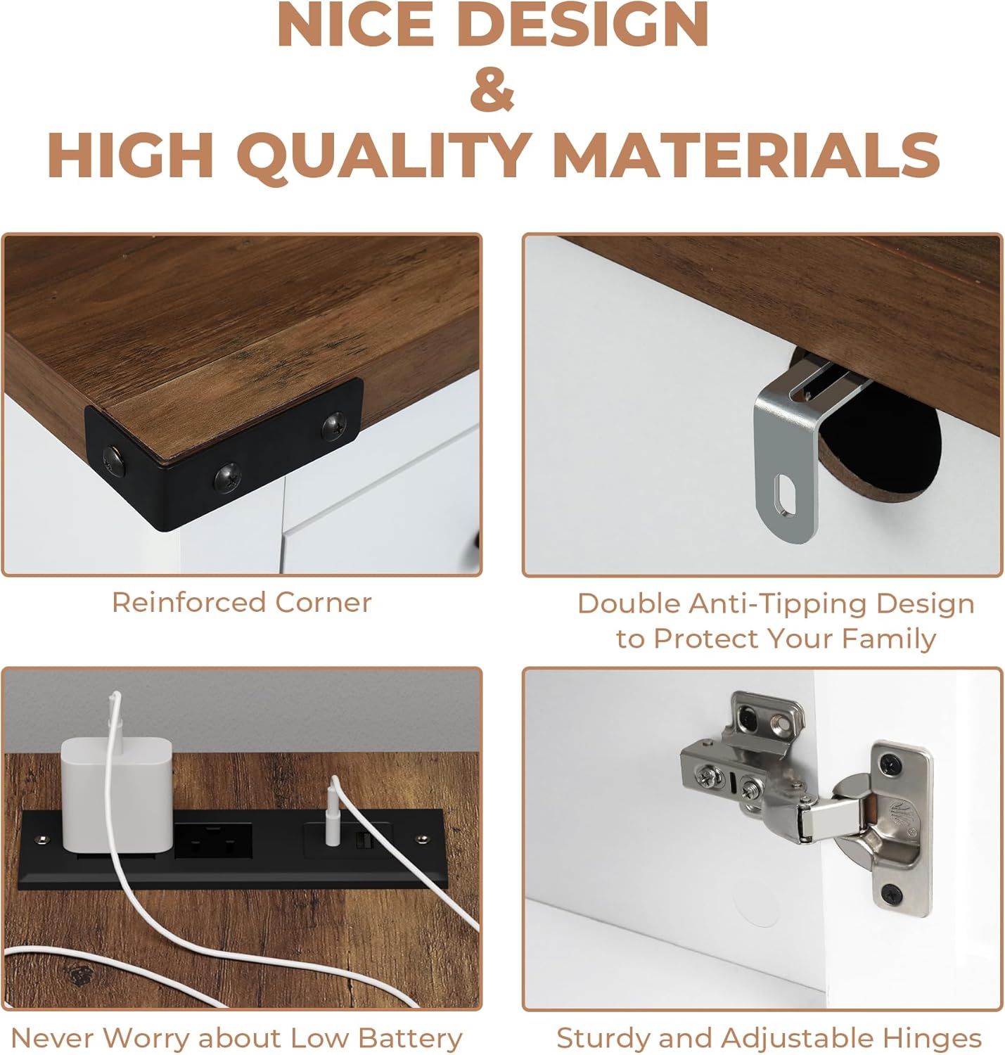 Hutch Storage Cabinet Buffet with Drawers, and Charging Station, Coffee Bar Cabinet with Barn Doors, Wine Rack and Hooks, Countertop, Long Farmhouse, White, for Kitchen, Dining Room, 54.1" High