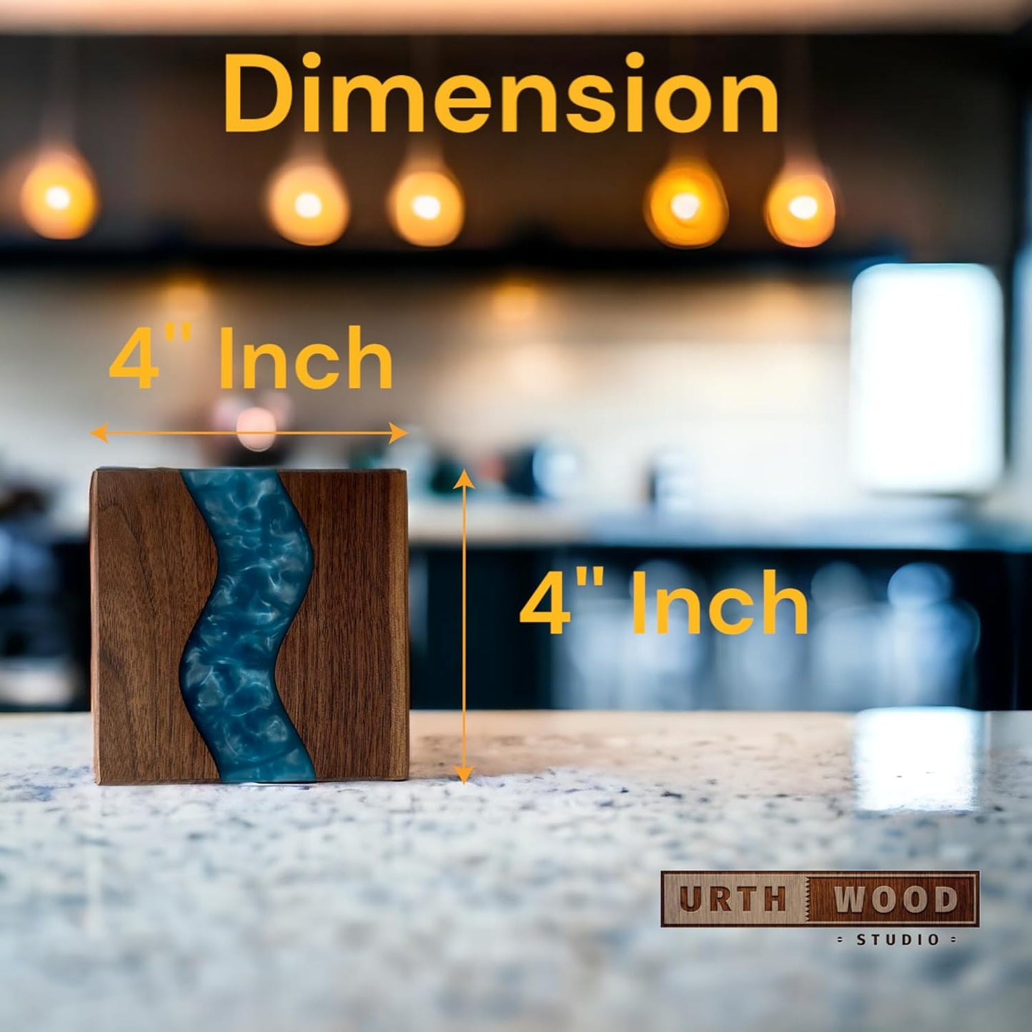 Generic Wood Coaster Set for Drinks | Handmade with Dark Walnut & Natural Wood Sealant Finish for Water Resistance, Easy Cleaning & No Stains | Epoxy Resin River (4 Pieces) (Blue)