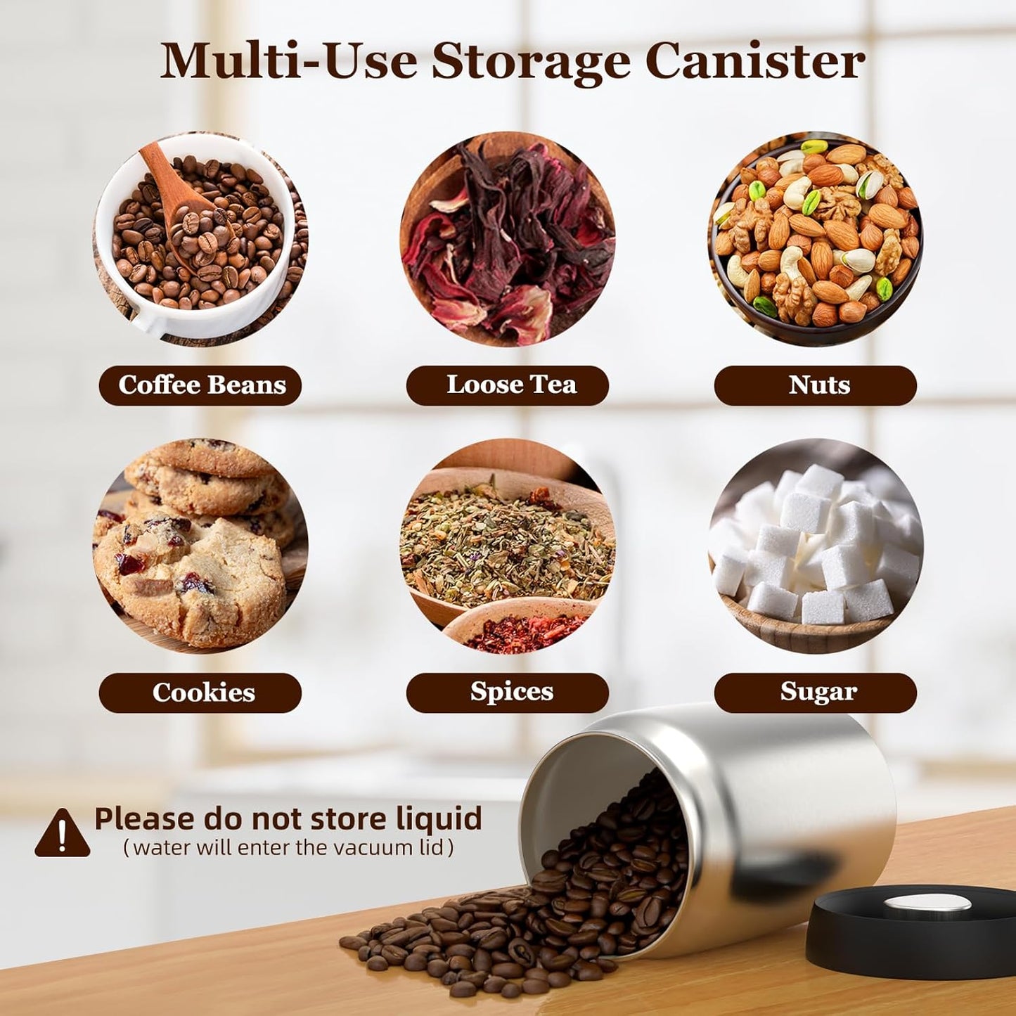 Coffee Vacuum Canister,800ml/10.7oz Stainless Steel Coffee bean Container,Food Storage Container with Airtight Lid,Push Out Excess Air Preserve Food Freshness