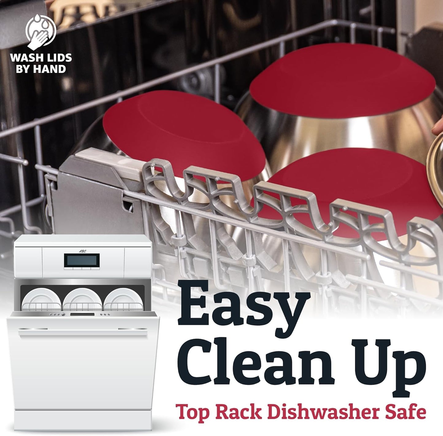 Priority Chef 6Pc Large Mixing Bowls With Lids Set with Non-Slip Bases, Stainless Steel Mixing Bowl Set, 6 Airtight Lids and 3 Graters, Red