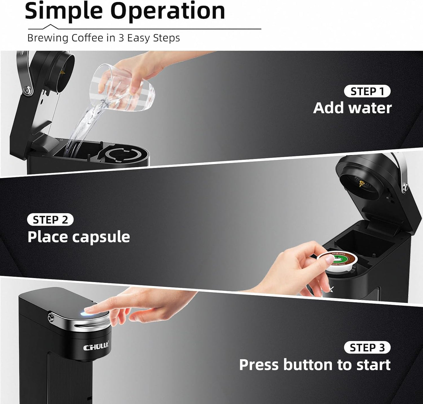 CHULUX Slim Single Serve Coffee Maker for K Cup, Mini Travel One Cup Coffee Machine for Home, Desk, Kitchen and Bedroom, Fits Travel Mug, Cyan