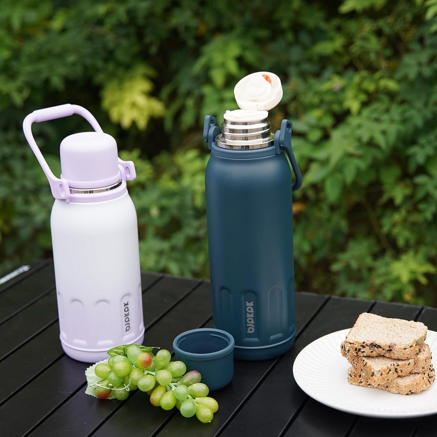 BJPKPK Insulated Water Bottle Leak Proof 27oz Stainless Steel Water Bottles with Handle and Lid Travel Metal Thermos,Black