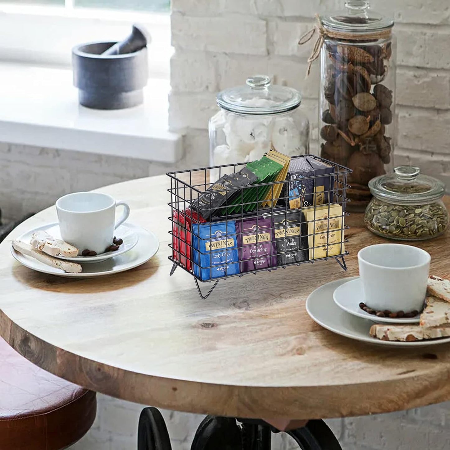 ELLDOO Coffee Pod Holder, Large Capacity Coffee Pod Organizer for K Cup Keuring Espresso Capsule Coffee Creamer, Metal Coffee Pod Storage Basket for Kitchen, Coffee Bar Decor (Black, Large)