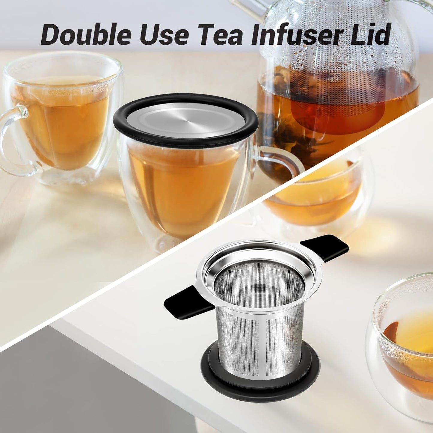 Tifanso Stainless Steel Tea Infuser Steeper Strainer for Loose Leaf Tea, Fine Mesh Reusable Diffusers Ball Bag Filter Holder with Heat Proof Handles for Teapots, Mugs, Cups