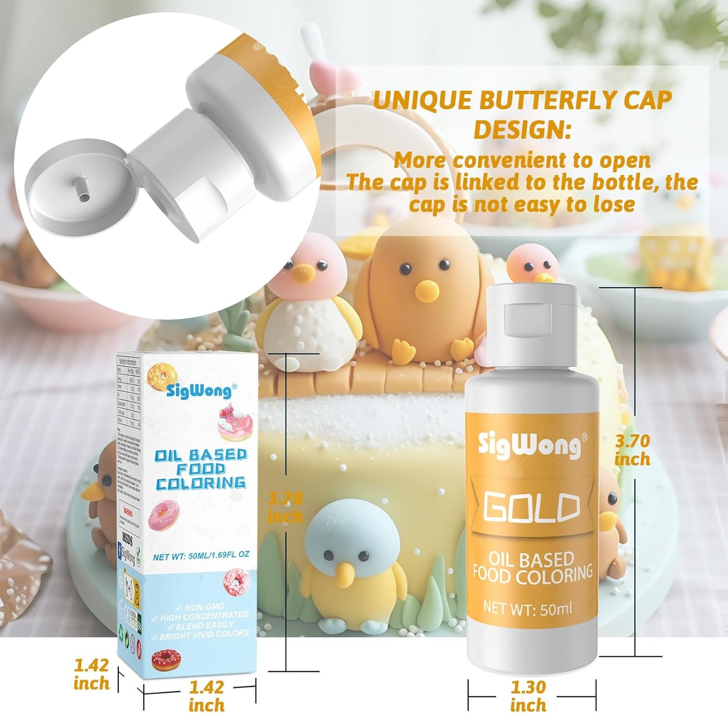 Oil Based Food Coloring for Chocolate - 50ml Gold Upgraded Edible Oil Based Food Dye for Cake Decorating, Baking, Candy Melts, Cookie, Icing Frosting, Fondant, Meringues - 1.69 Fl.Oz Bottles