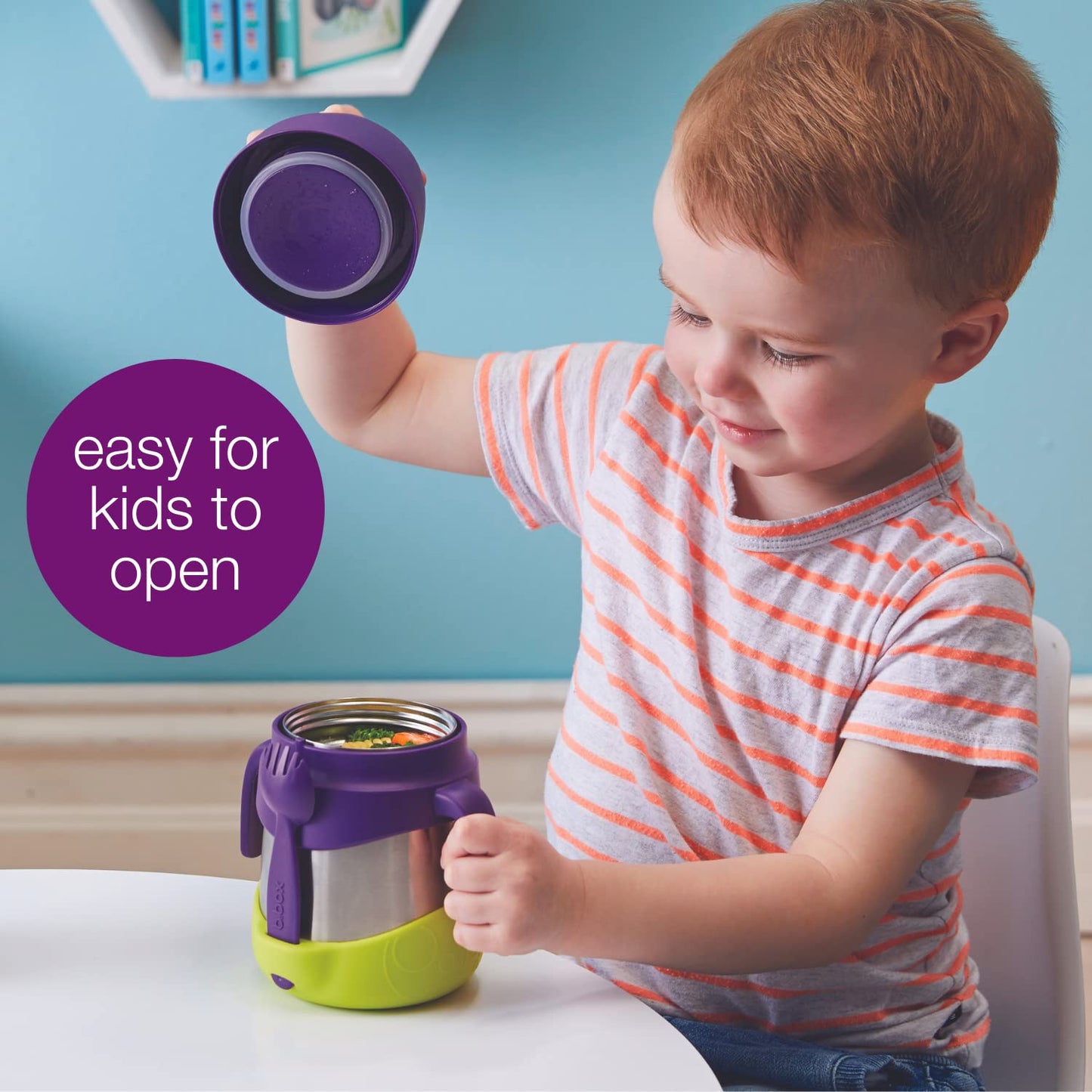 b.box Insulated Food Jar with Spork for Toddlers | Easy Open Container for Toddlers | Stainless Steel, 5hrs + of Perfect temperatures | Dishwasher Safe, BPA Free (Strawberry Shake, 11 oz)