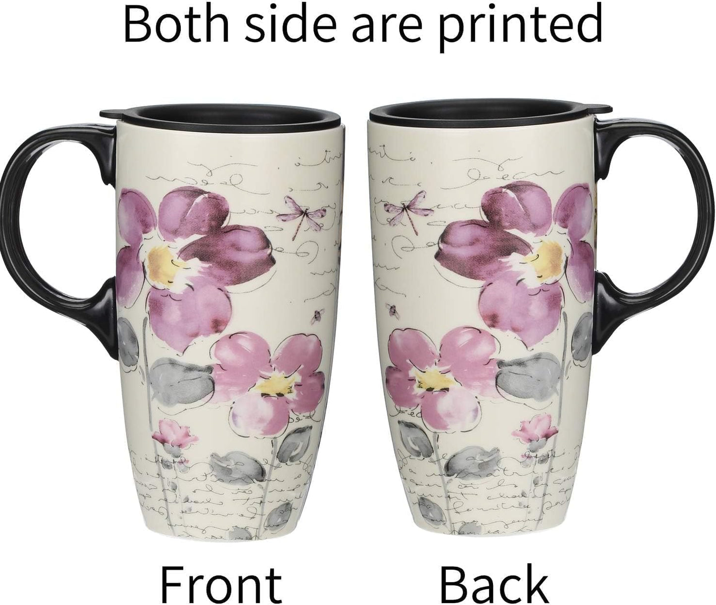 Topadorn Ceramic Travel Mug Latte Mug 17 oz. Coffee Cup with Sealed Lid and Gift Box, Set of 2