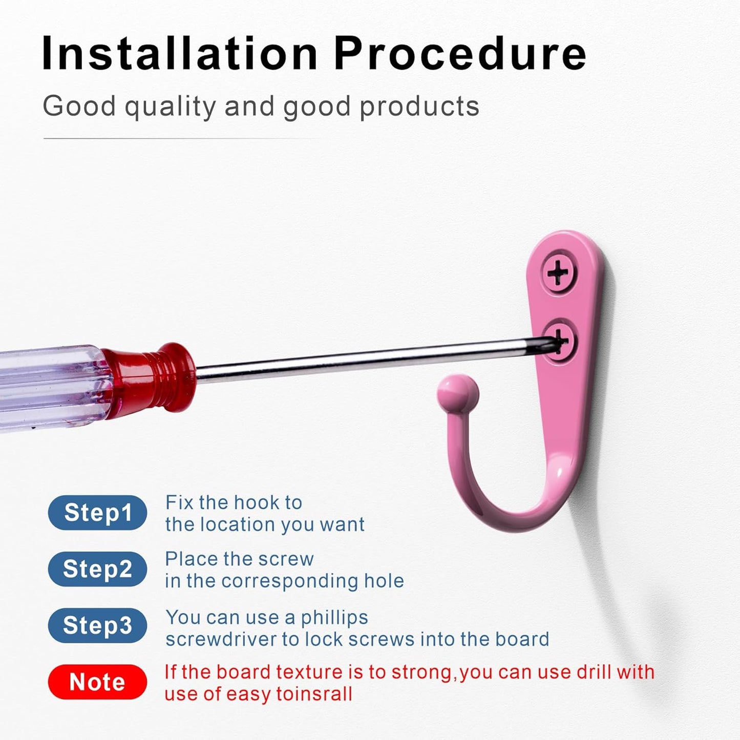 15-Pack Coat Hooks with 30 Screws | Heavy Duty Wall Mounted for Robe, Backpack & Keys | Entryway, Bathroom, Bedroom Hanging Hardware (Pastel Pink)