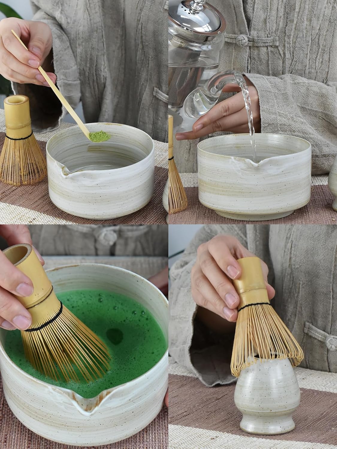 Artcome Matcha Bowl Set with Spout – Handmade Ceramic Chawan, Bamboo Whisk, Whisk Holder, Tea Scoop, and Matcha Manual – Japanese Tea Ceremony Set