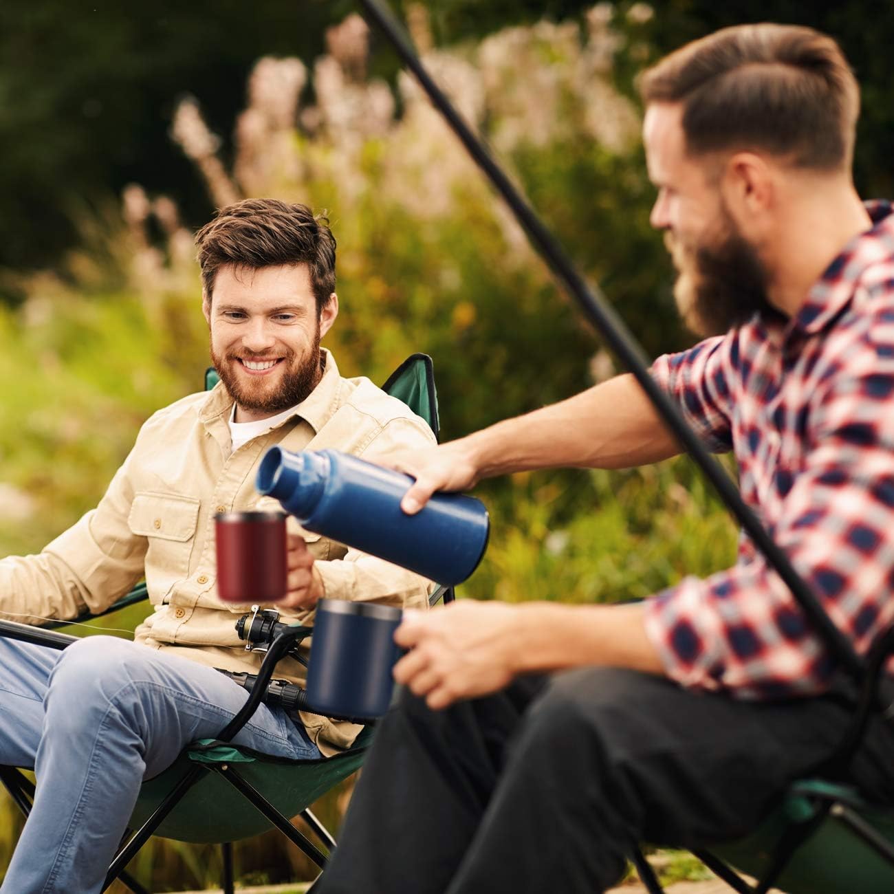 ALOUFEA 12oz Stainless Steel Insulated Coffee Mug with Handle, Double Wall Vacuum Tumbler Cup with Fliping Lid, Army Green, 2 Pack