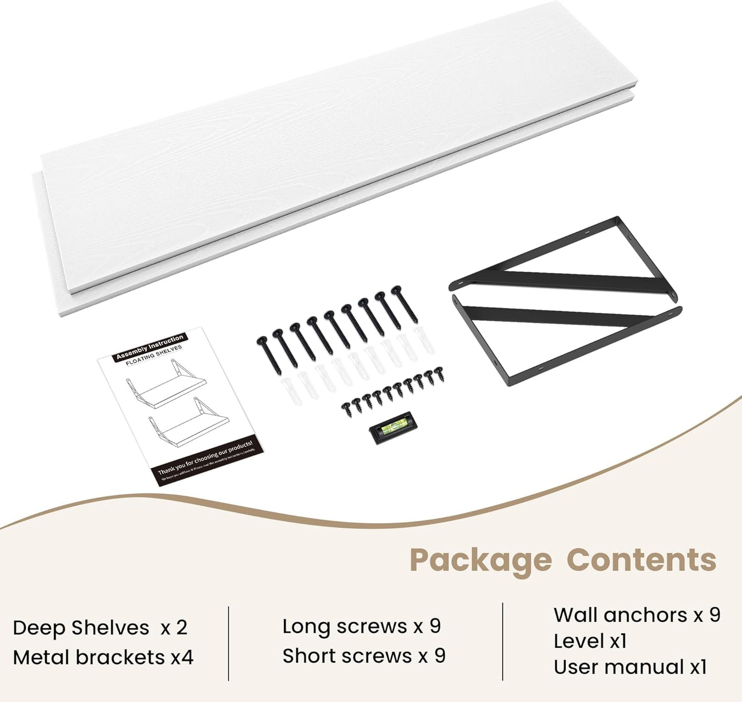 Dreamland Floating Shelves for Wall, 12 Inch Deep Floating Shelves Set of 2, 55W x 12D Large Wall Shelf with Sturdy Metal Brackets for Living Room, Bathroom, Bedroom and Kitchen, White