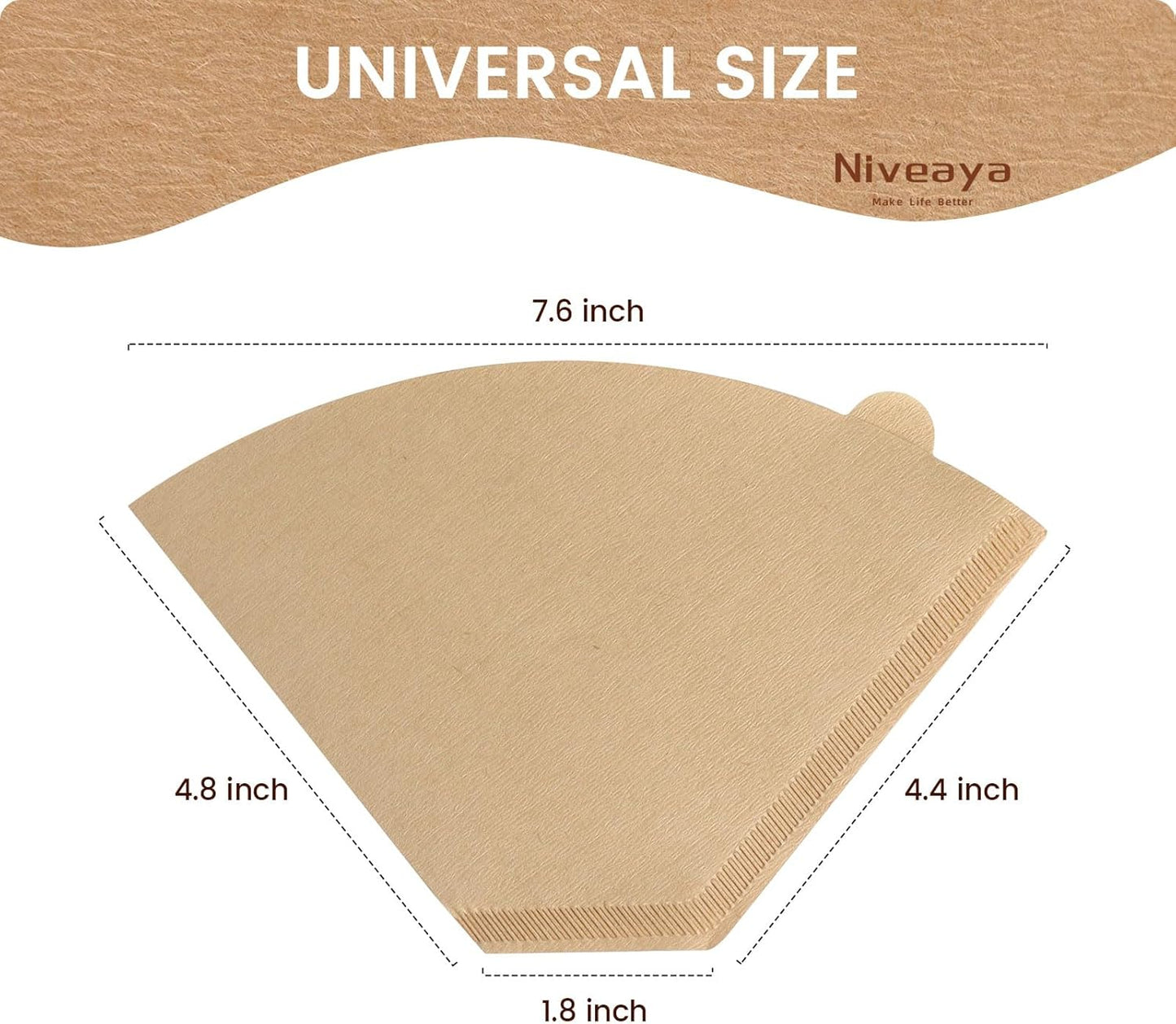 Niveaya Coffee Filters 8-12 cup - 200 Count, Size #4 Unbleached Natural Brown, Disposable for Pour Over and Drip Coffee Maker