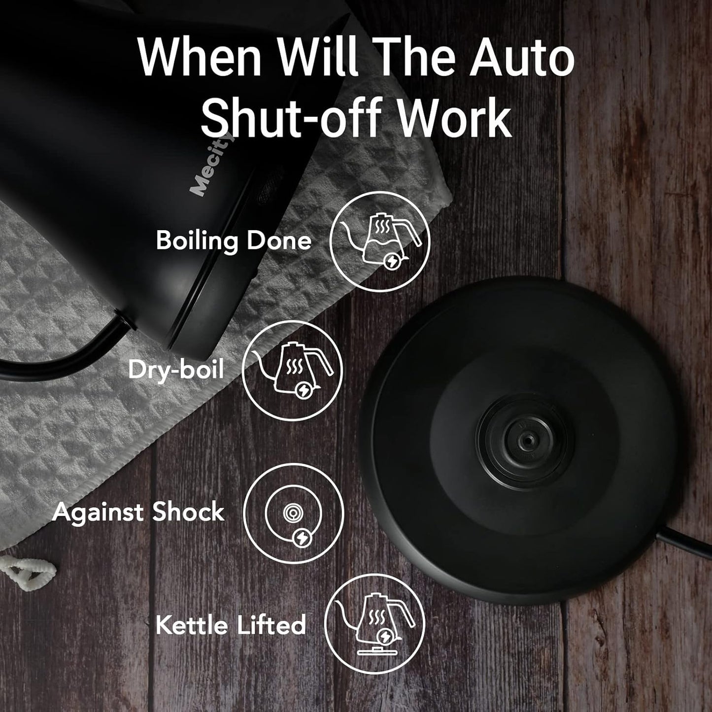 Mecity Electric Kettle Gooseneck Water Kettle Stainless Steel Tea Kettle Water Boiler Fast Heating, Auto Shut Off, 27 fl oz, 1000W, Matte Black