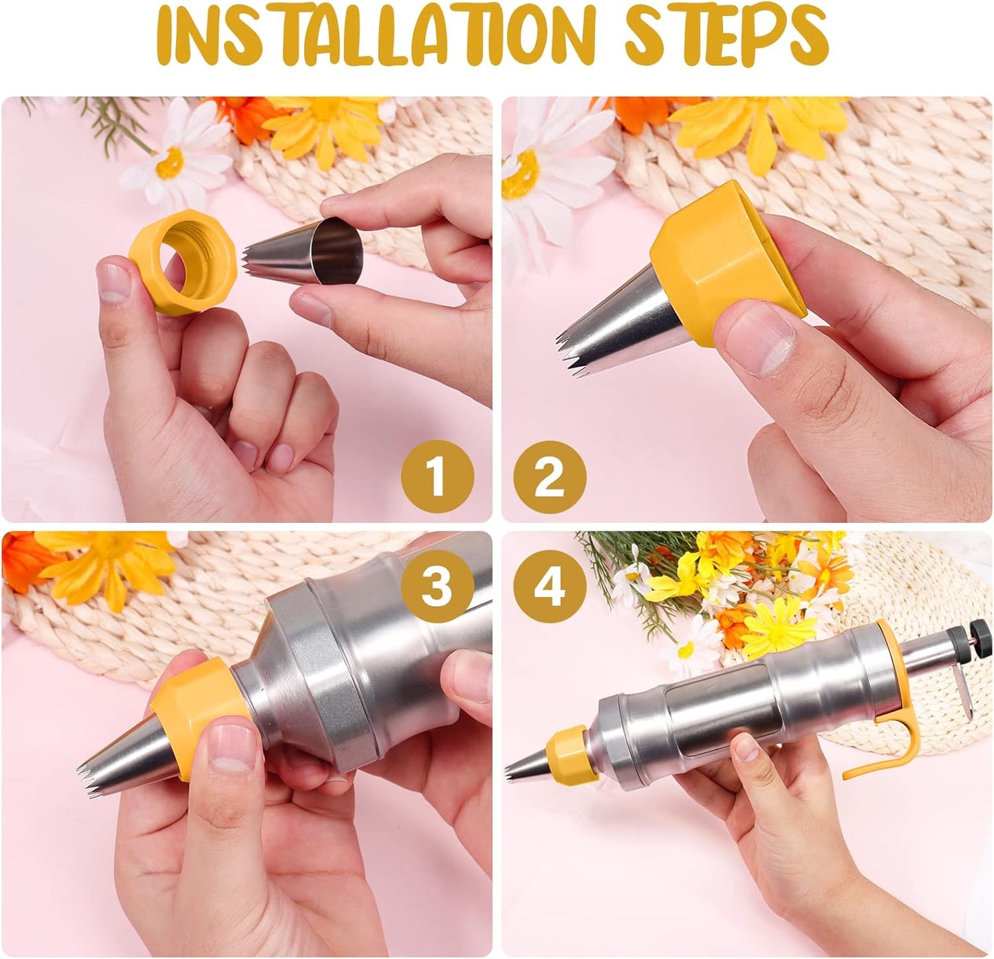 Frosting Piping Kit Cake Decorating Tools Supplies Icing Piping Kit Cupcake Decoration Gun Set Dessert Decorator Syringe Tools 6 Russian Piping Icing Nozzles Cupcake Frosting Filling Injector(Yellow)